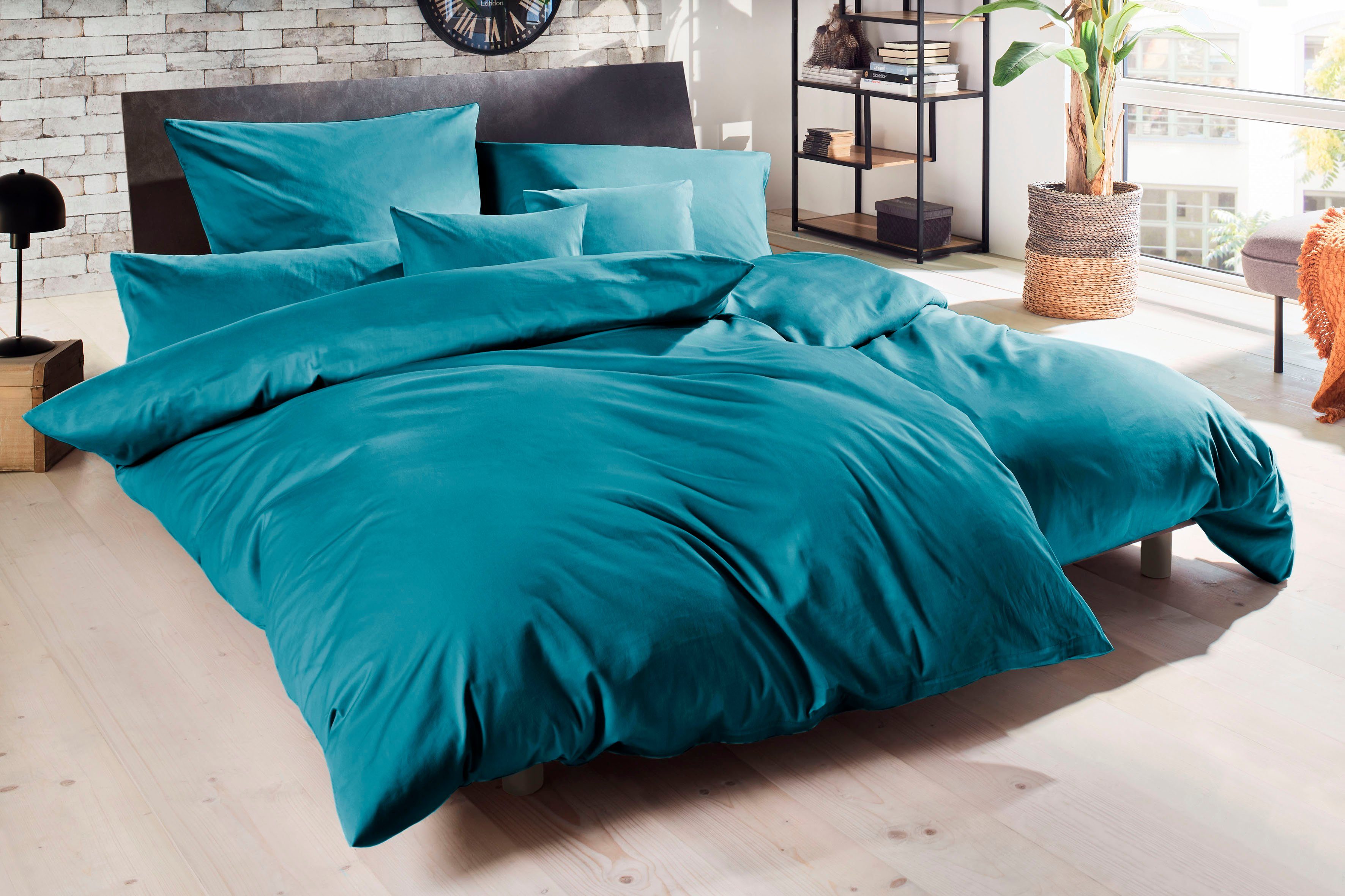 Primera Bettwäsche Uni Luxus-Satin in Gr. 135x200, 155x220 oder 200x200 cm, Satin, 2 teilig, Bettwäsche aus Baumwolle, unifarbene Bettwäsche mit Reißverschluss