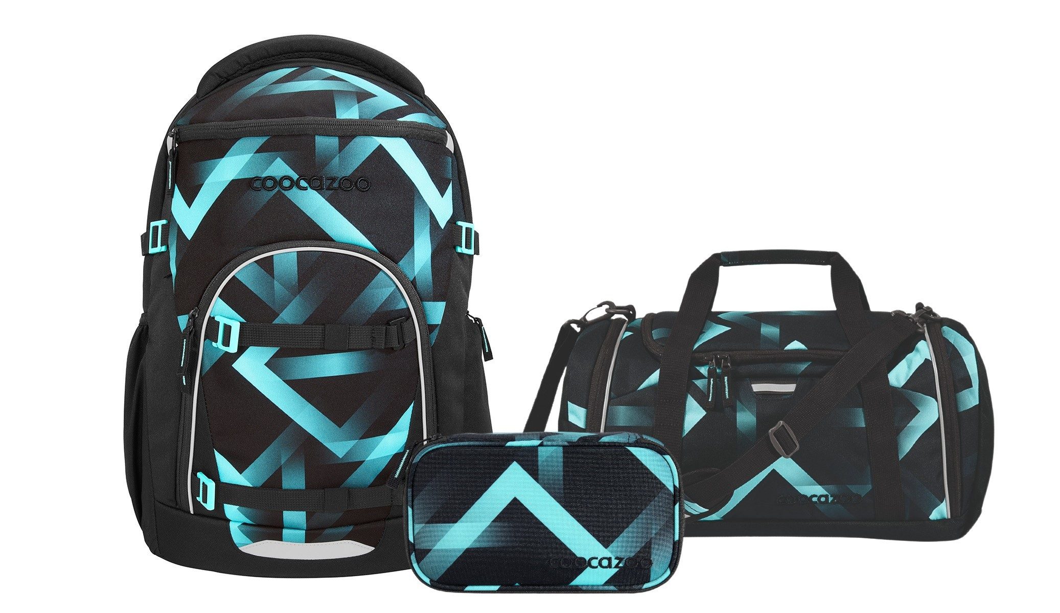 coocazoo Schulranzen Schulrucksack-Set, BYTE Laser Lights 3-teilig (3-teilig), für digitale Schule, ergonomisch, Easy-Grow-System