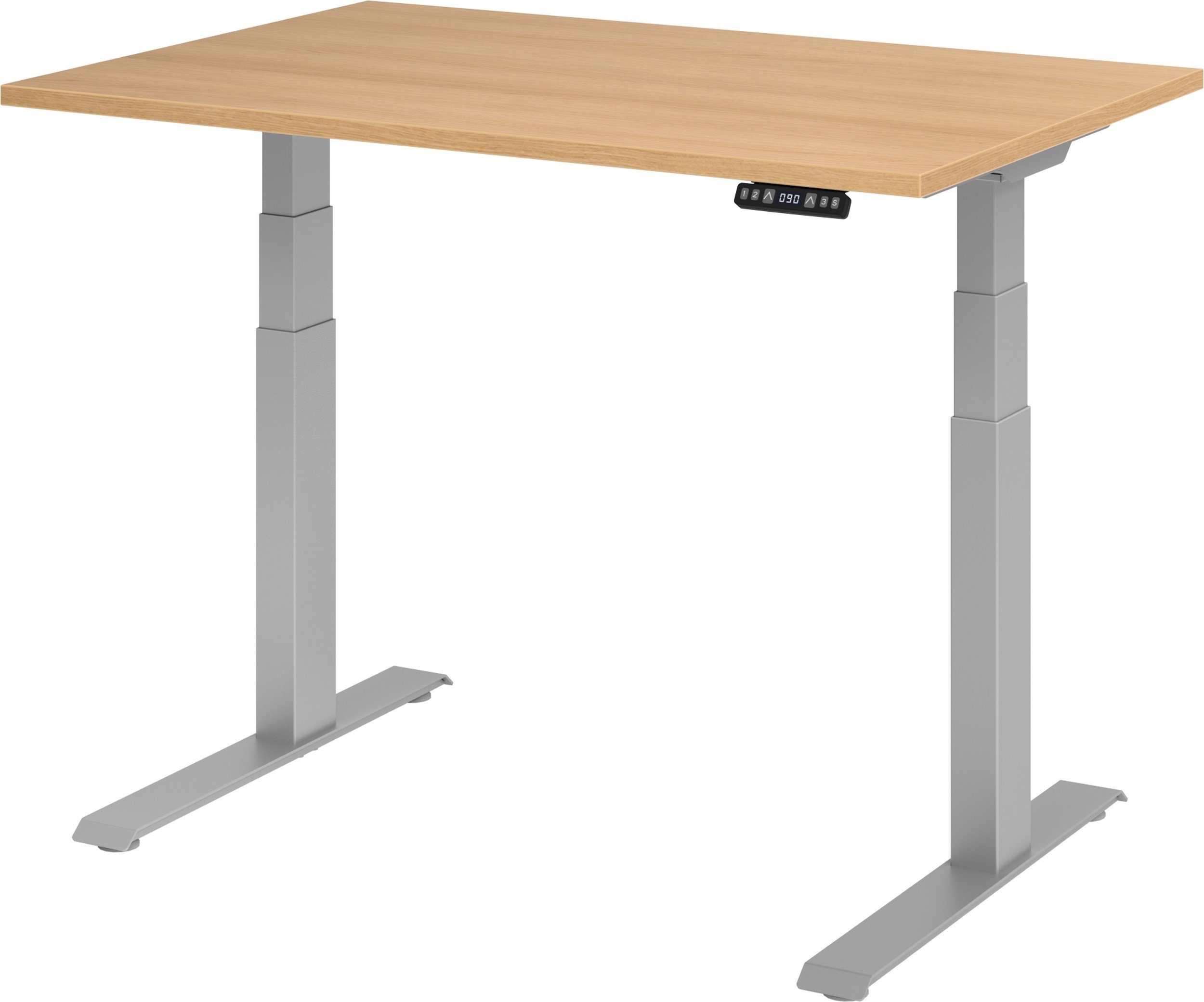 bümö Schreibtisch elektrisch XDKB - Arbeitshöhe: elektrisch höhenverstellbar, Rechteck: 120 x 80 cm - Dekor: Eiche - Gestell: Silber