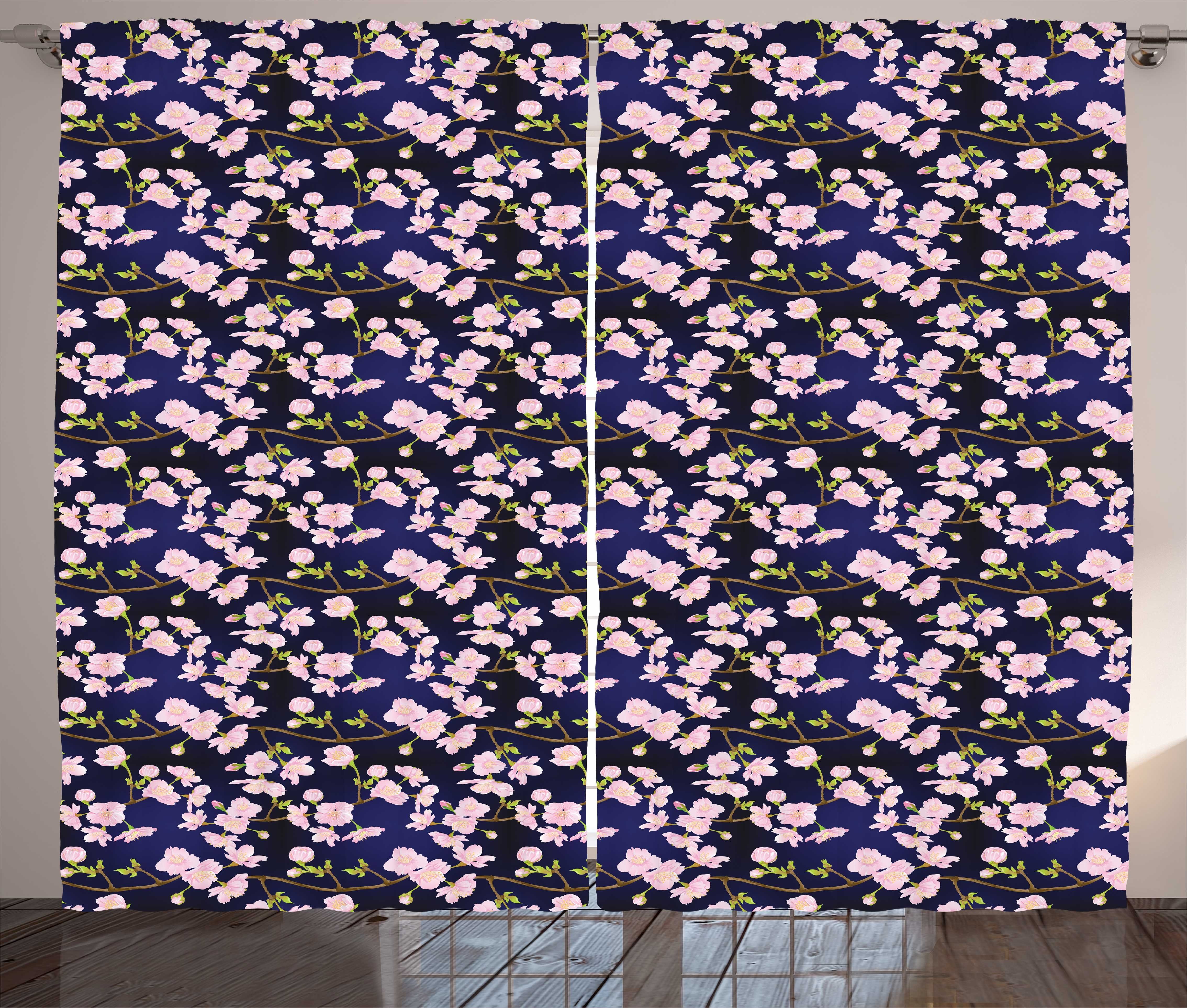 Gardine Schlafzimmer Kräuselband Vorhang mit Schlaufen und Haken, Abakuhaus, Blumen Blooming Sakura-Natur-Kunst