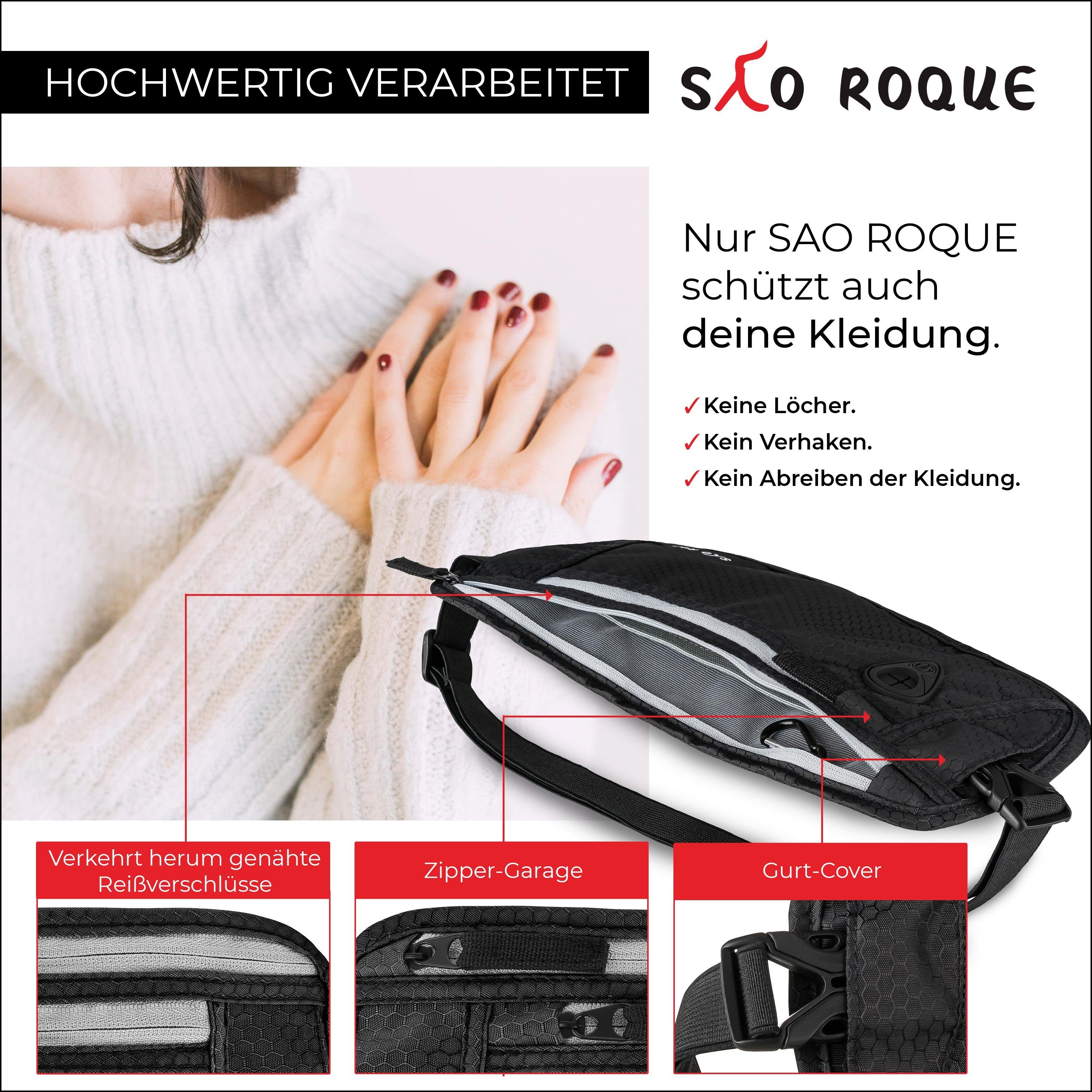 SAO ROQUE Bauchtasche Flache Damen Herren Bauchtasche, Diebstahlsicher RFID Schutz, Vegan, ultraflach, schweiß- und wasserfest, ultraleicht
