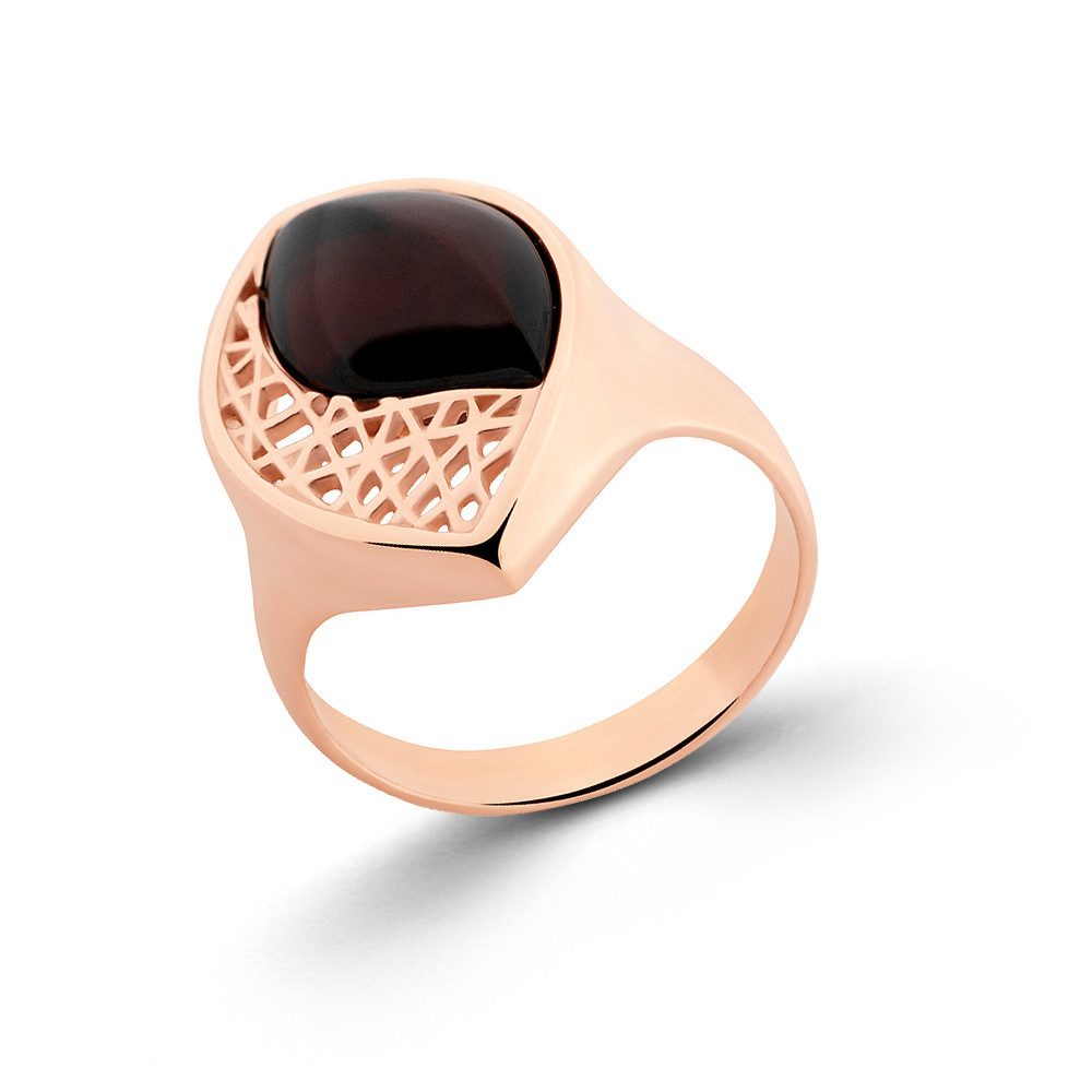 S&A Jewellery Design Silberring Damenring aus 925 Silber, rosévergoldet (mit Kirschbernstein, 1-tlg), Sterling Silber Silberschmuck für Damen