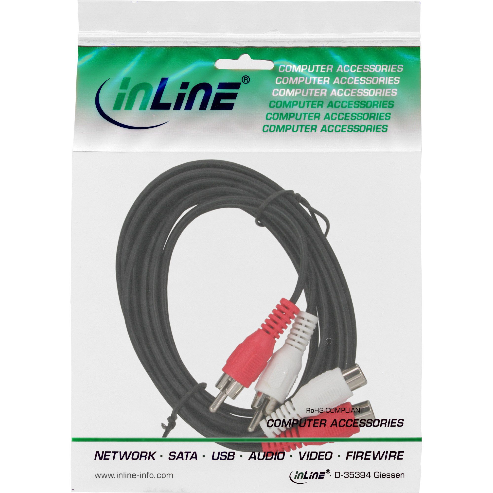 Inline InLine® Cinch Verlängerung, 2x Cinch, Stecker / Buchse, 2,5m Audio- & Video-Kabel