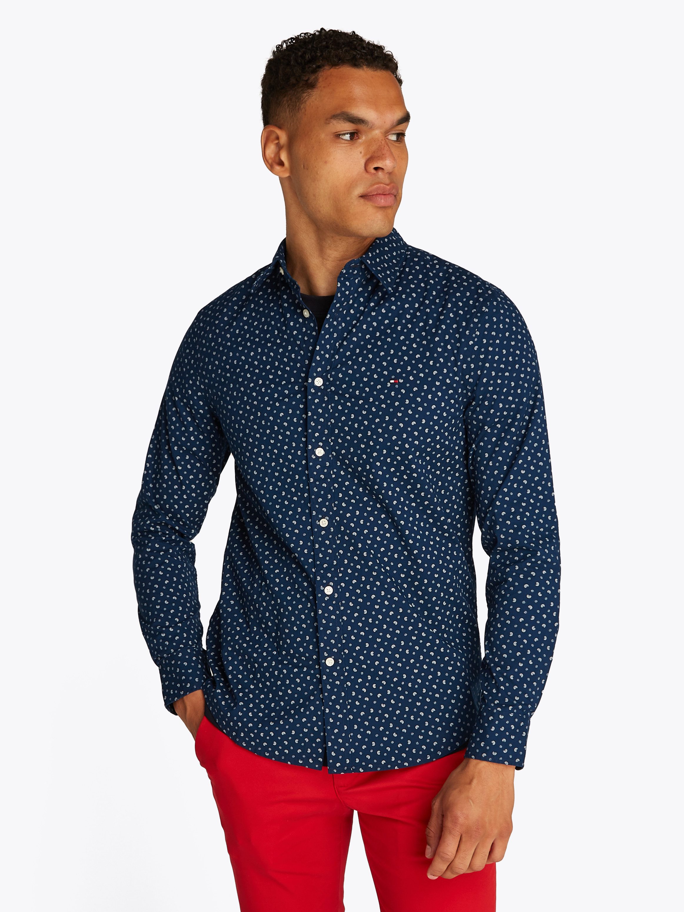 Tommy Hilfiger Langarmhemd FLEX POPLIN AOP SF SHIRT mit Alloverprint günstig online kaufen
