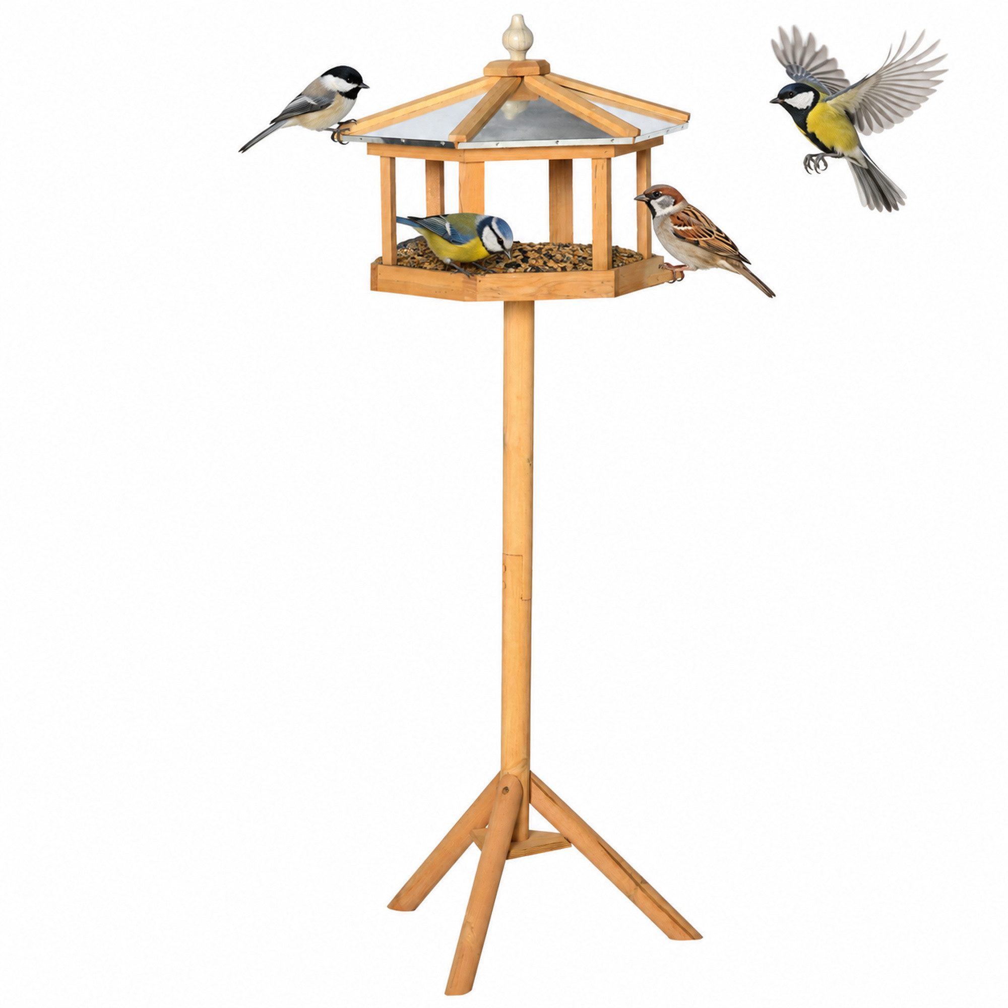 PawHut Vogelhaus Vogelvilla Futterhaus Vogelhäuschen mit Ständer und Zinkdach, Ø 40 x H113 cm