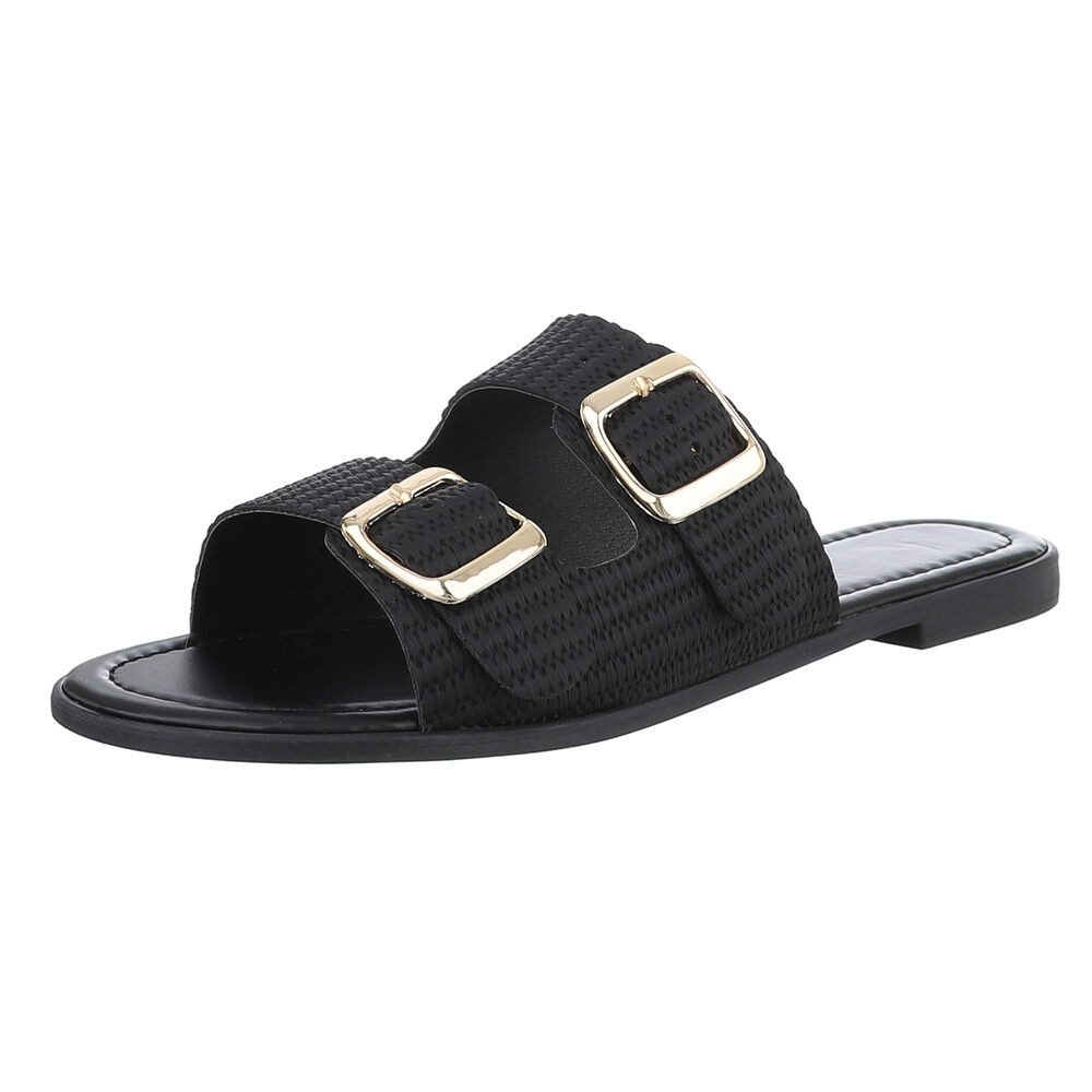 Ital-Design Komfortable Damen-Sandalen mit Eleganten Schnallen Pantolette (89322851) Blockabsatz Pantoletten in Schwarz