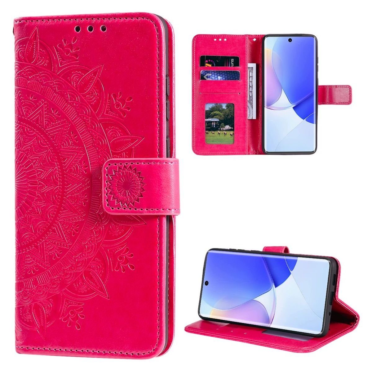 CoverKingz Handyhülle Hülle für Huawei Nova 9 / Honor 50 Handyhülle Flip Case Cover Etui 16,69 cm (6,57 Zoll), Klapphülle Schutzhülle mit Kartenfach Schutztasche Motiv Mandala