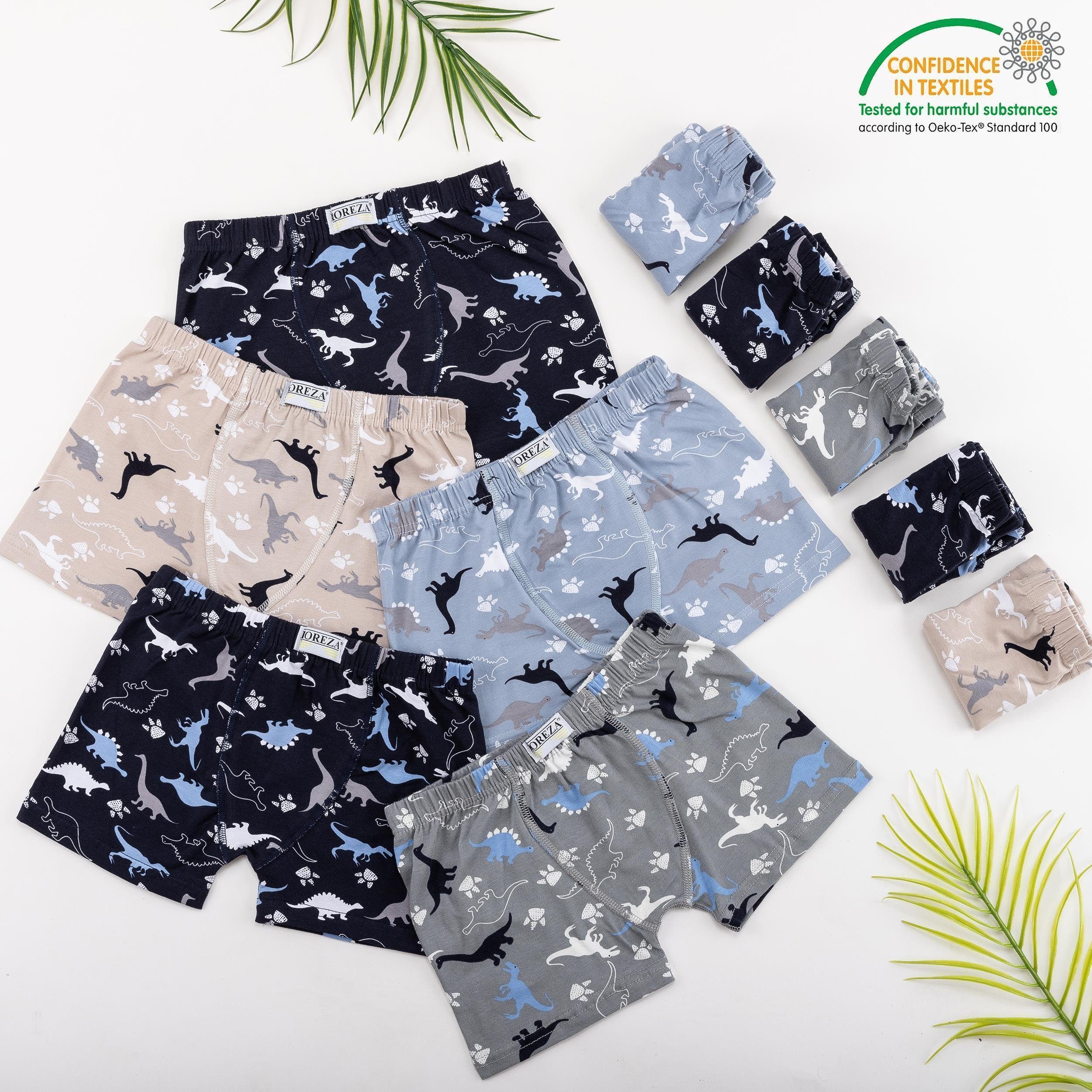 LOREZA Boxershorts Jungen Boxershorts Dinosaurier Unterhosen Unterwäsche (Spar-Packung, 10-St)