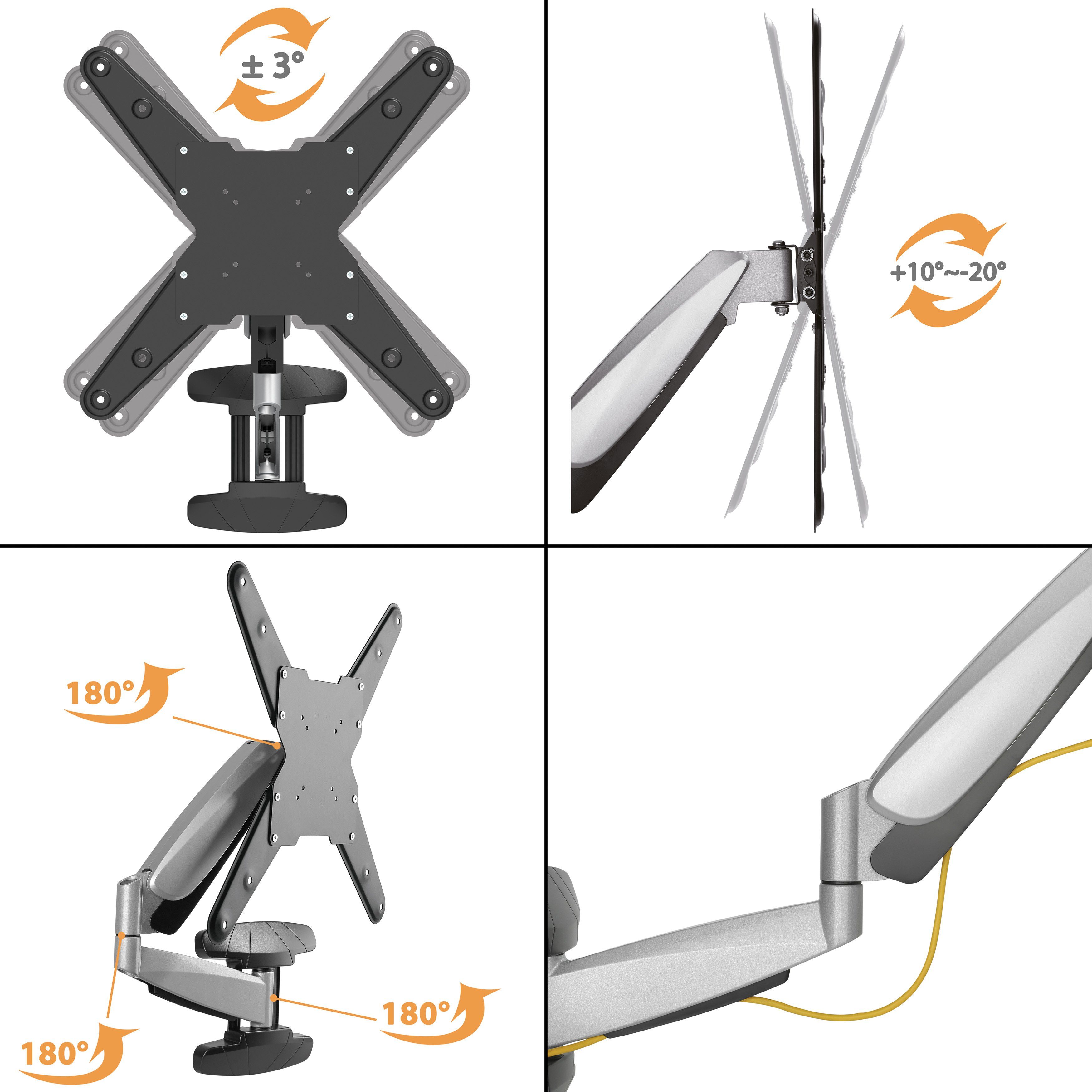 (bis drehbar, 7kg höhenverstellbar 400 Bildschirme Poppstar für max. schwenkbar 400mm) x VESA 55,00 bis neigbar Gasdruckfeder 25kg Zoll, Monitor-Halterung TV-Wandhalterung,