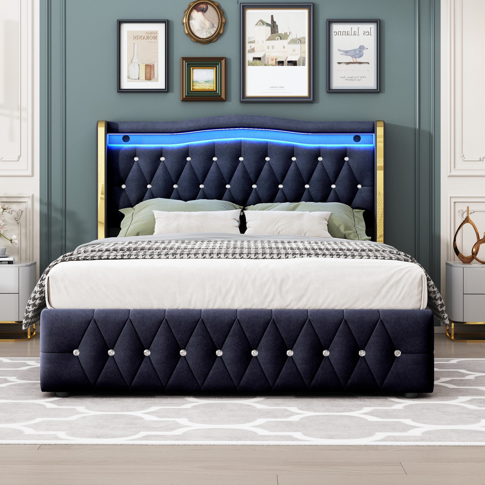 OKWISH Polsterbett Funktionsbett,Doppelbett,mit hellen Streifen für günstig online kaufen