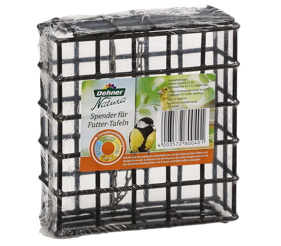 Dehner Natura Premium Tafel-Mix inkl. Spender, Wildvogelfutter, 6 x 300 g, Kraftfutter für: Wildvogel, Futtertafeln mit Beeren / Erdnuss / Insekten, Ganzjahresfutter
