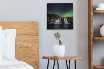 OneMillionCanvasses® Leinwandbild Nordlicht - Wasserfall - Island - Natur, (1 St), Leinwand Bilder für Wohnzimmer Schlafzimmer