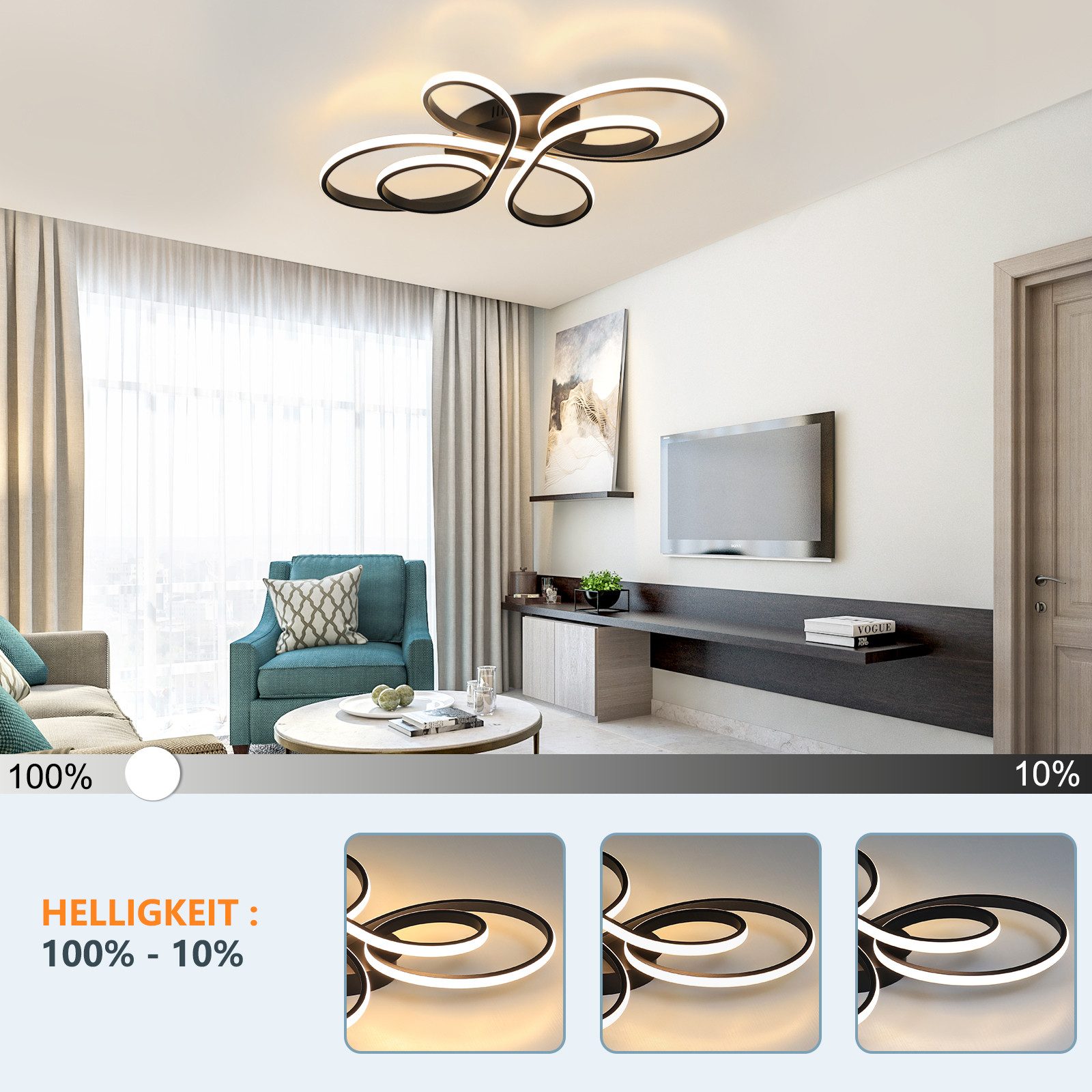 Nettlife LED Deckenleuchte Schwarz Dimmbar Wohnzimmer günstig online kaufen