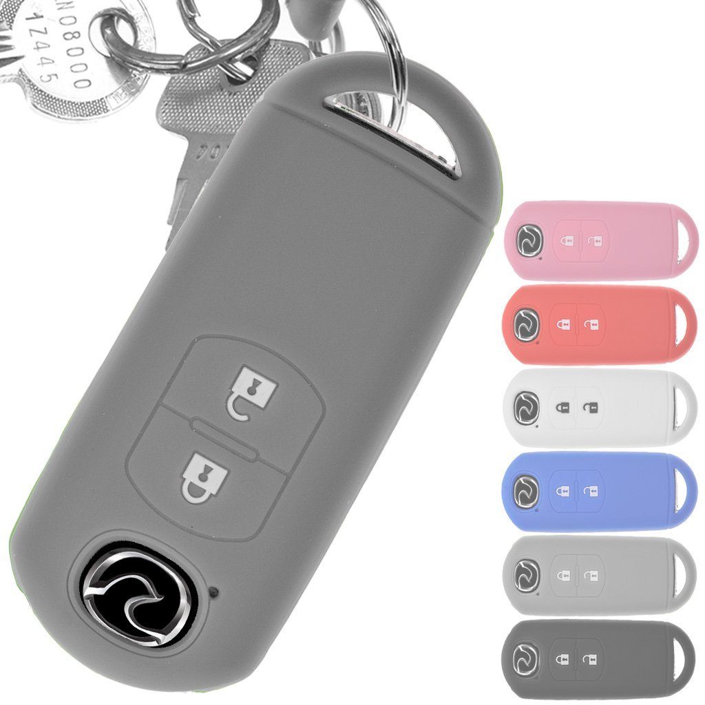 mt-key Schlüsseltasche Mazda 3 KEYLESS Tasten 2 2 SMARTKEY MX-5 2 Softcase Silikon Grau, CX-3 CX-5 6 Autoschlüssel Tasten Schutzhülle für