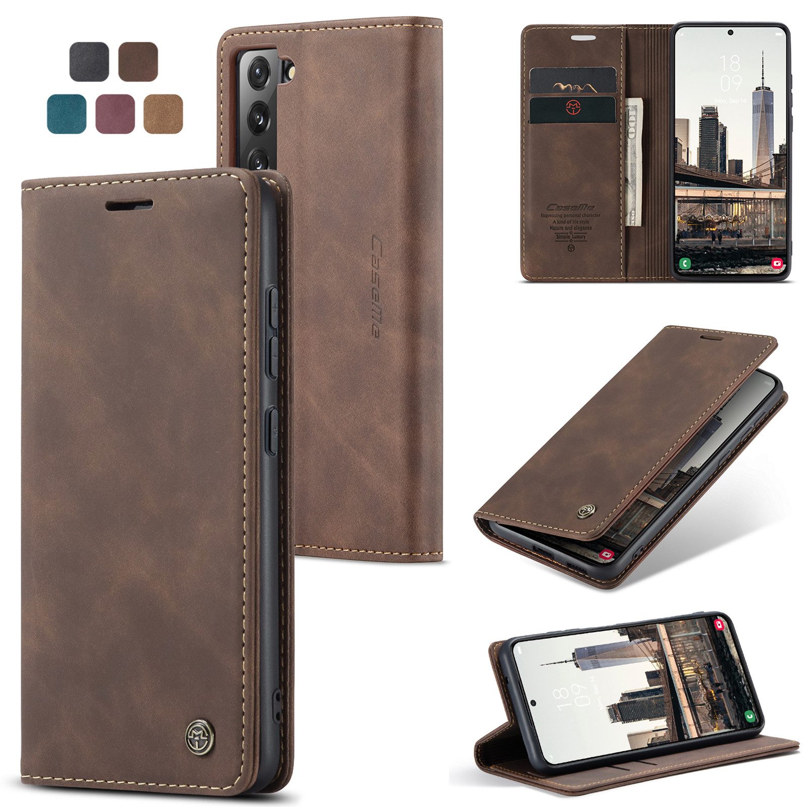 CaseMe Handyhülle Premium Hülle für Samsung Klapphülle Samsung A20s-Dunkelbraun