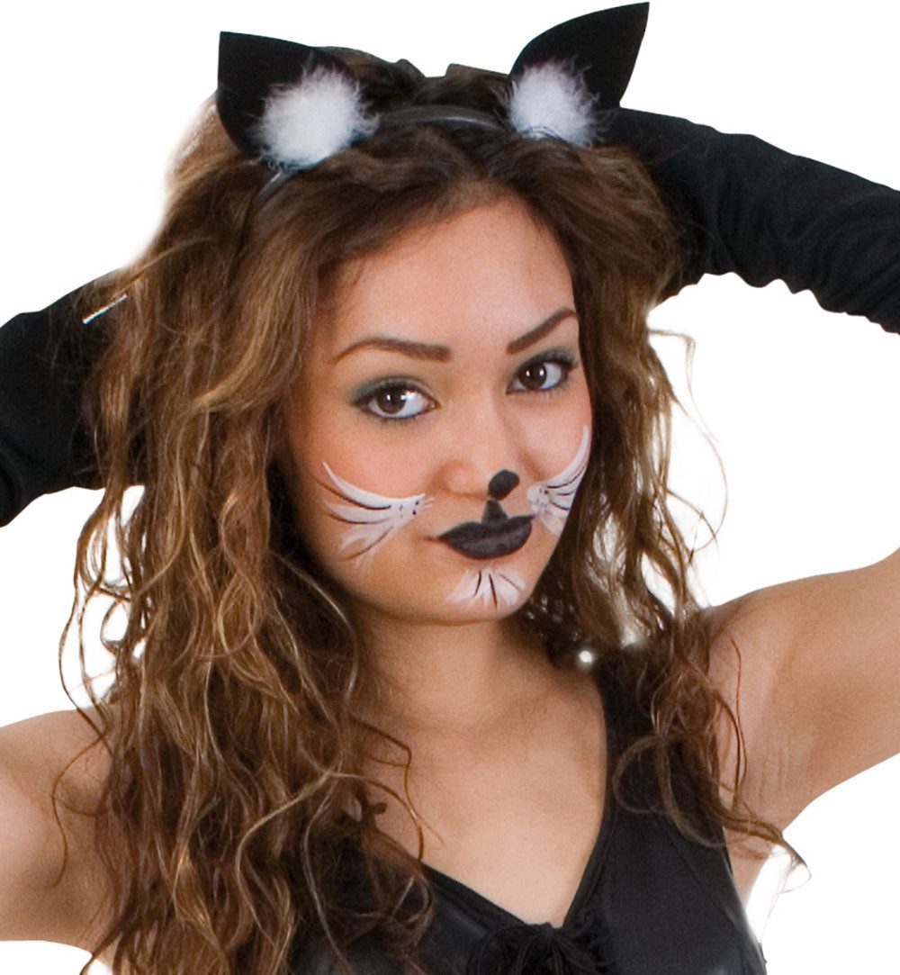 Fries Haarreif Haarreif Katzenohren mit Plüsch Schwarz Karneval Fasching Cosplay, 1-tlg.