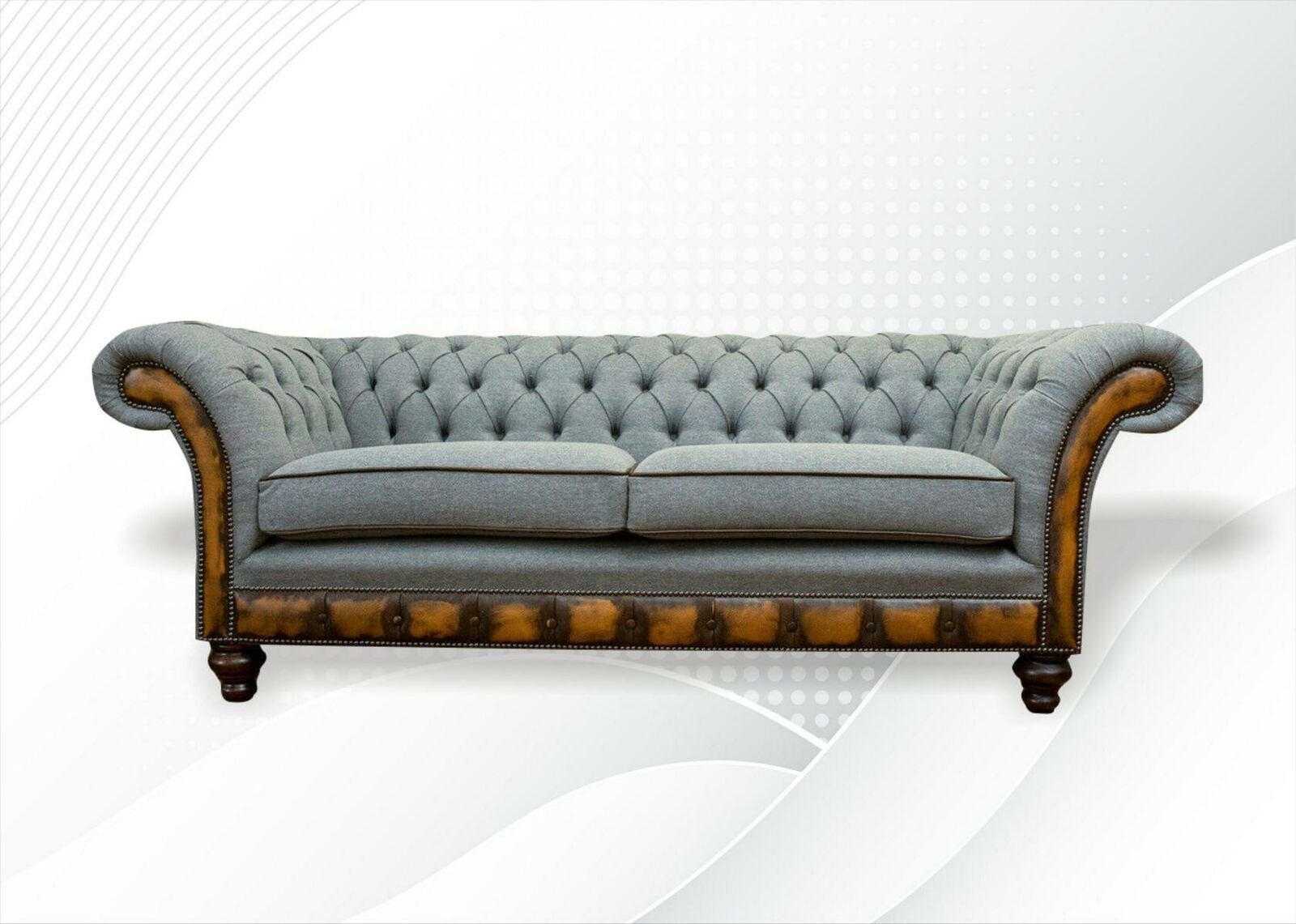 JVmoebel Chesterfield-Sofa Luxus Grauer Chesterfield Dreisitzer Modernes Design Neu, Made in Europe