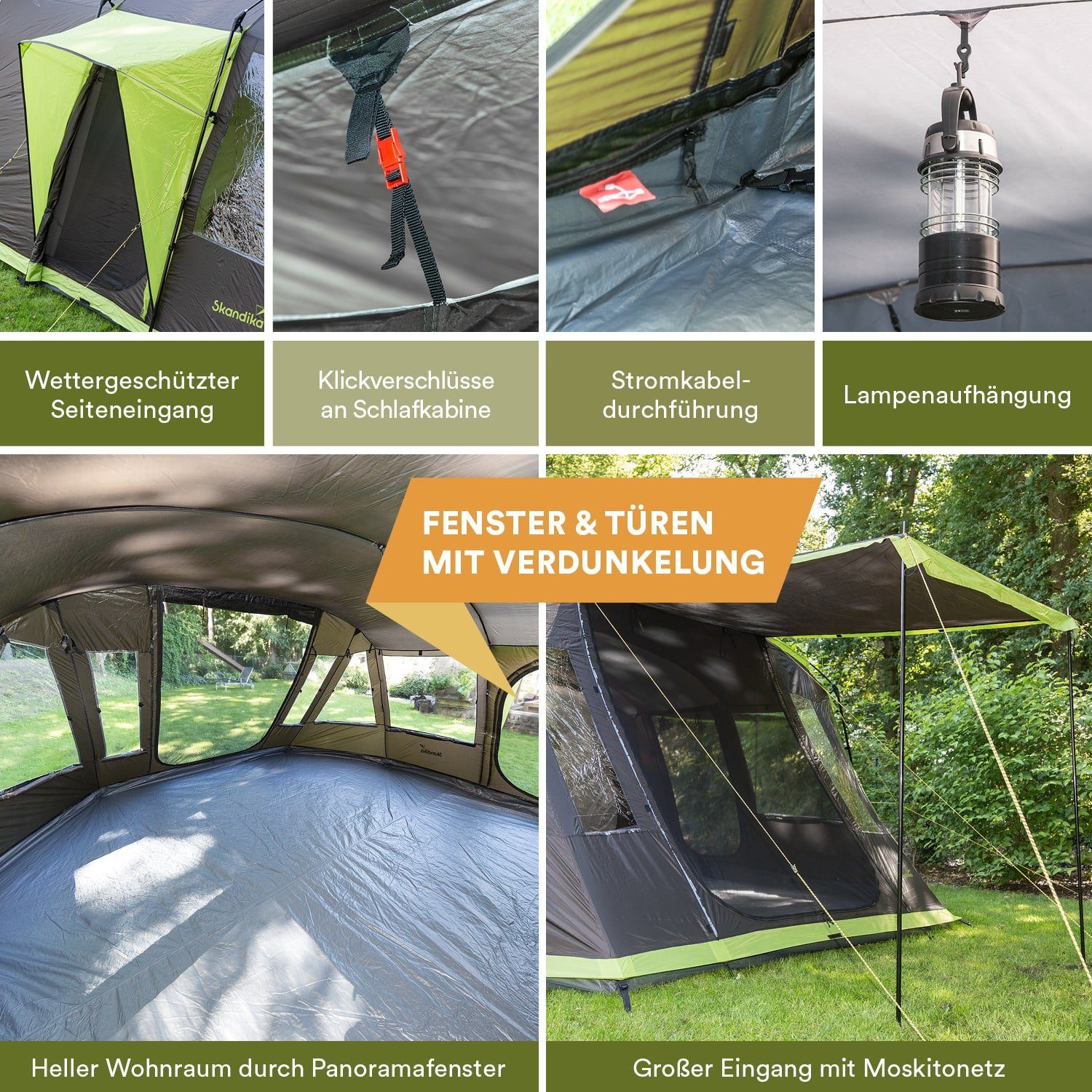 Skandika Tunnelzelt Nordland 6 Protect, Campingzelt mit eingenähtem Zeltboden, Personen: 6 (Moskitonetz an allen 3 Eingängen und der Schlafkabine), 1-2 Schlafka – Bild 5 von 5
