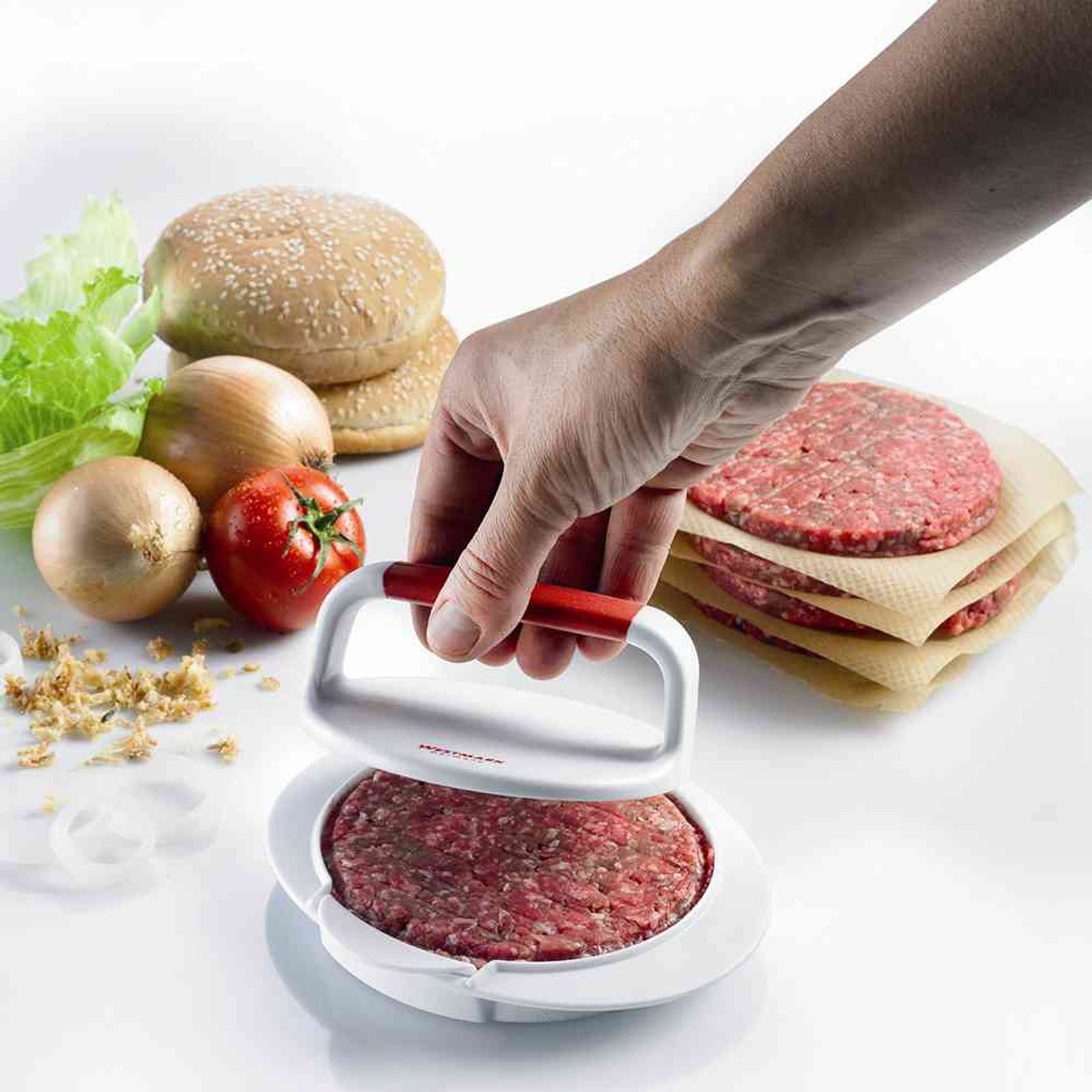 WESTMARK Kontaktgrill Westmark Hamburgermaker mit Patty-Hebevorrichtung, Hamburger-Presse