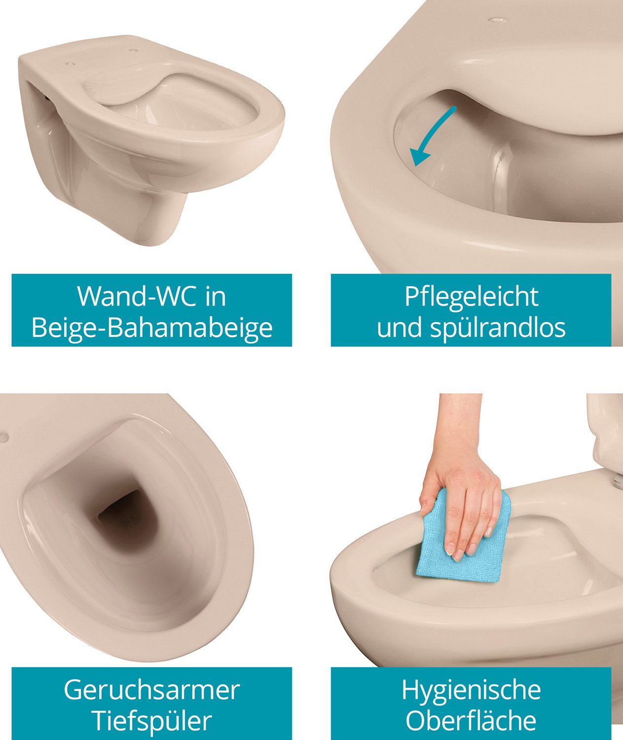 Thumbnail - Calmwaters Tiefspül-WC Wand-WC spülrandlos, wandhängend, Abgang Waagerecht, Beige-Bahamabeige, 08AB6146