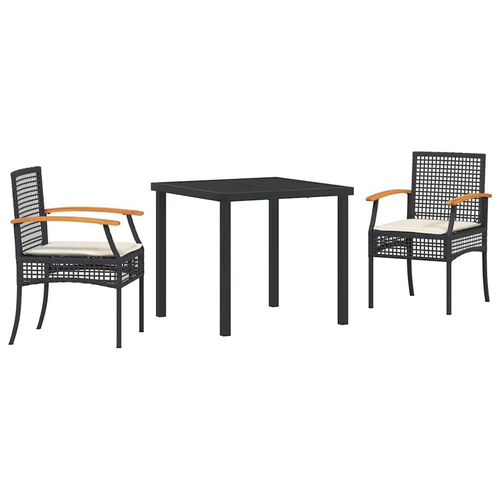 vidaXL Gartenlounge-Set Garten Essgruppe 3 pcs Schwarz Poly-Rattan, (3-tlg)
