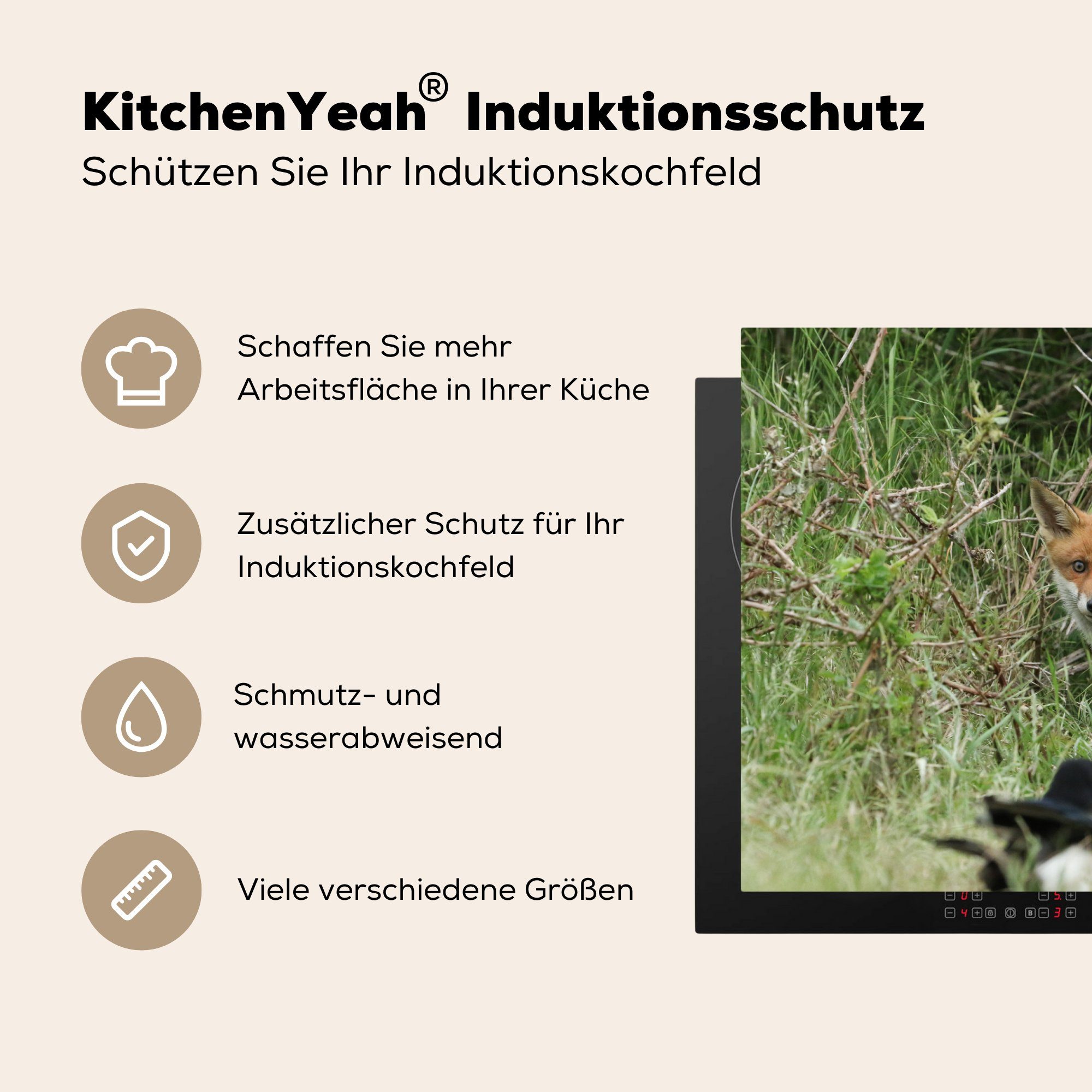 81x52 küche, MuchoWow Füchse, - Vinyl, cm, Ceranfeldabdeckung Schutz die für - Vogel Induktionskochfeld (1 Tiere Herdblende-/Abdeckplatte tlg),