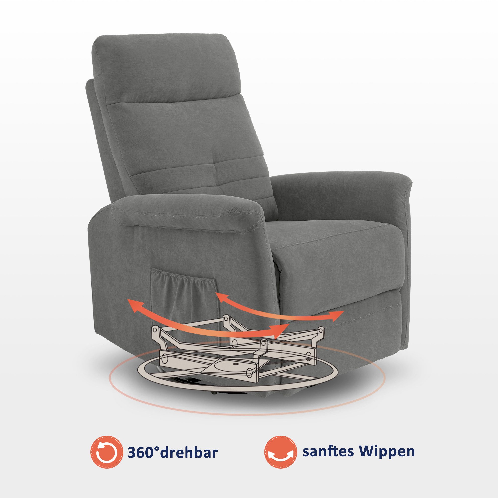 MCombo Drehsessel M MCombo Relaxsessel Fernsehsessel mit Dreh- und Schwenkfunktion 7011, mit Liegefunktion Manuell, TV Sessel mit Wippfunktion & Drehfunktion – Bild 4 von 5