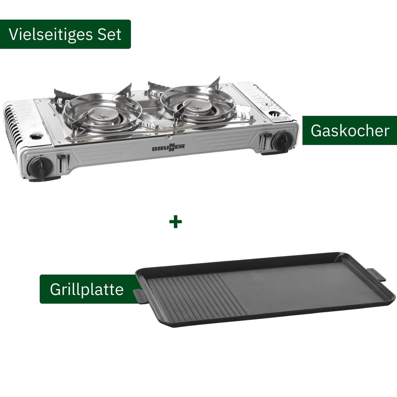 BRUNNER Gaskocher BRUNNER Camping Gaskocher 2 flammig DEVIL DOUBLE GRILL mit Grillplatte