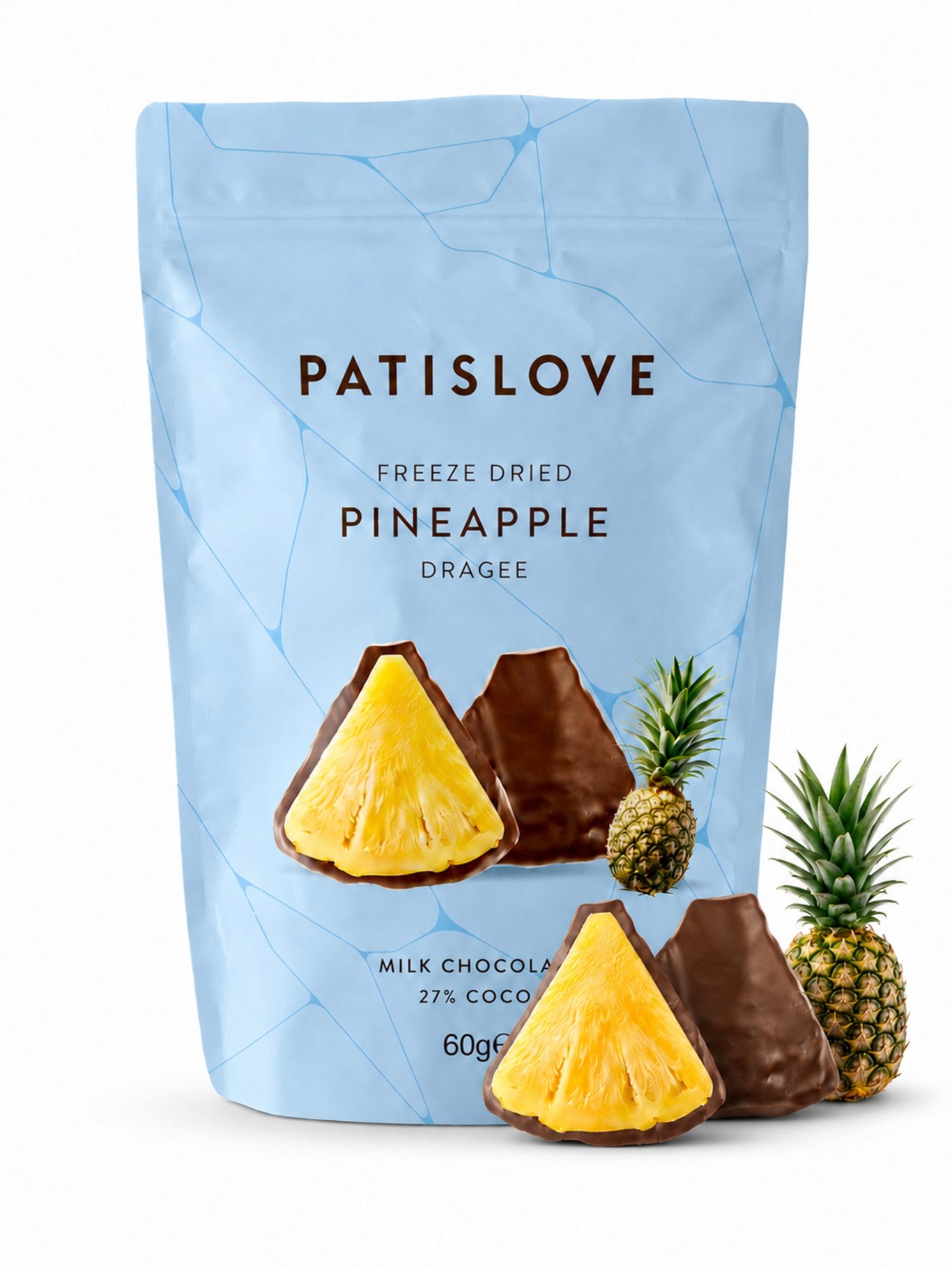 PATISLOVE Schokolade Ananas-Dragees Vollmilchüberzug, gefriergetrocknet, Fruchtsnack, 1 x 60 g, (60 g), mit gefriergetrockneter Ananas, ohne Farbstoffe