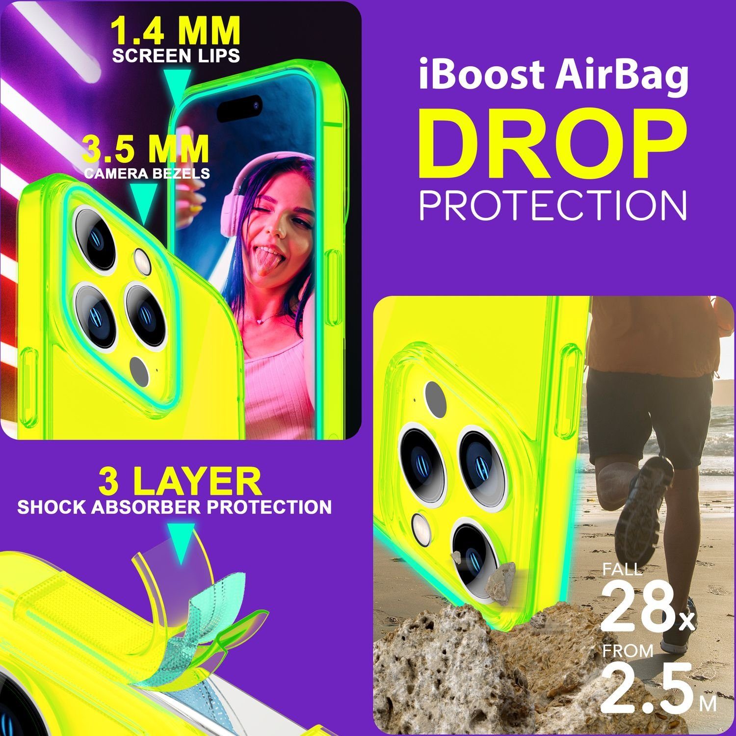 Nalia Smartphone-Hülle Apple iPhone 15 Pro 15,5 cm (6,1 Zoll), Klare Neon Silikon Hülle / Bunt / Durchsichtig Transparent / Slim Case