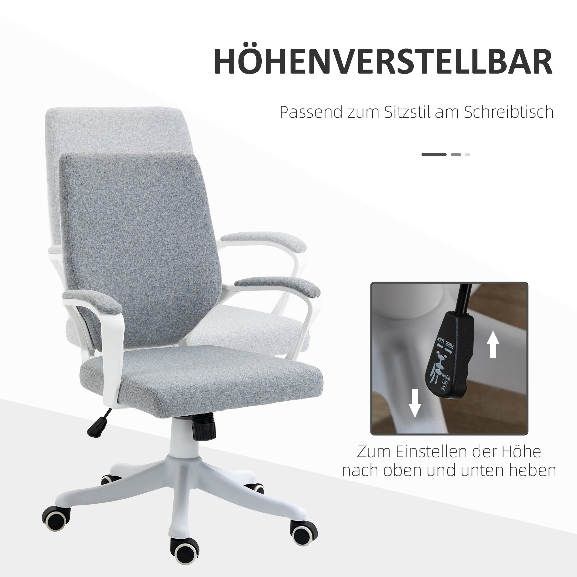 Verstellbare (set, Bürostuhl St), mit Vinsetto Wippenfunktion Sitzhöhe Home-Office-Stuhl 1 Schreibtischstuhl