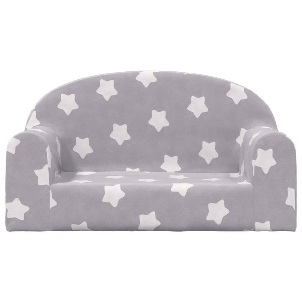 2-Sitzer mit Weich Sternen Kindersofa furnicato Hellgrau Plüsch