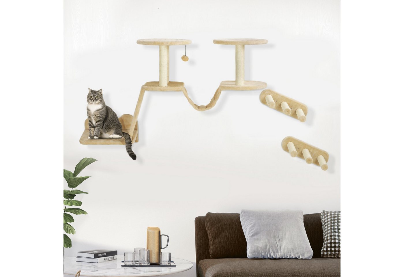Thumbnail - PawHut Katzen-Kletterwand 3-teilig Katzenmöbel mit Kratzbaum, Sitzstangen, Leiter, Stufen, für Katzen bis 5 kg, Sisal, B...