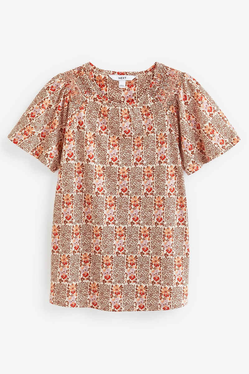 Next T-Shirt Gesmoktes Kurzarm-Top mit rundem Ausschnitt (1-tlg)