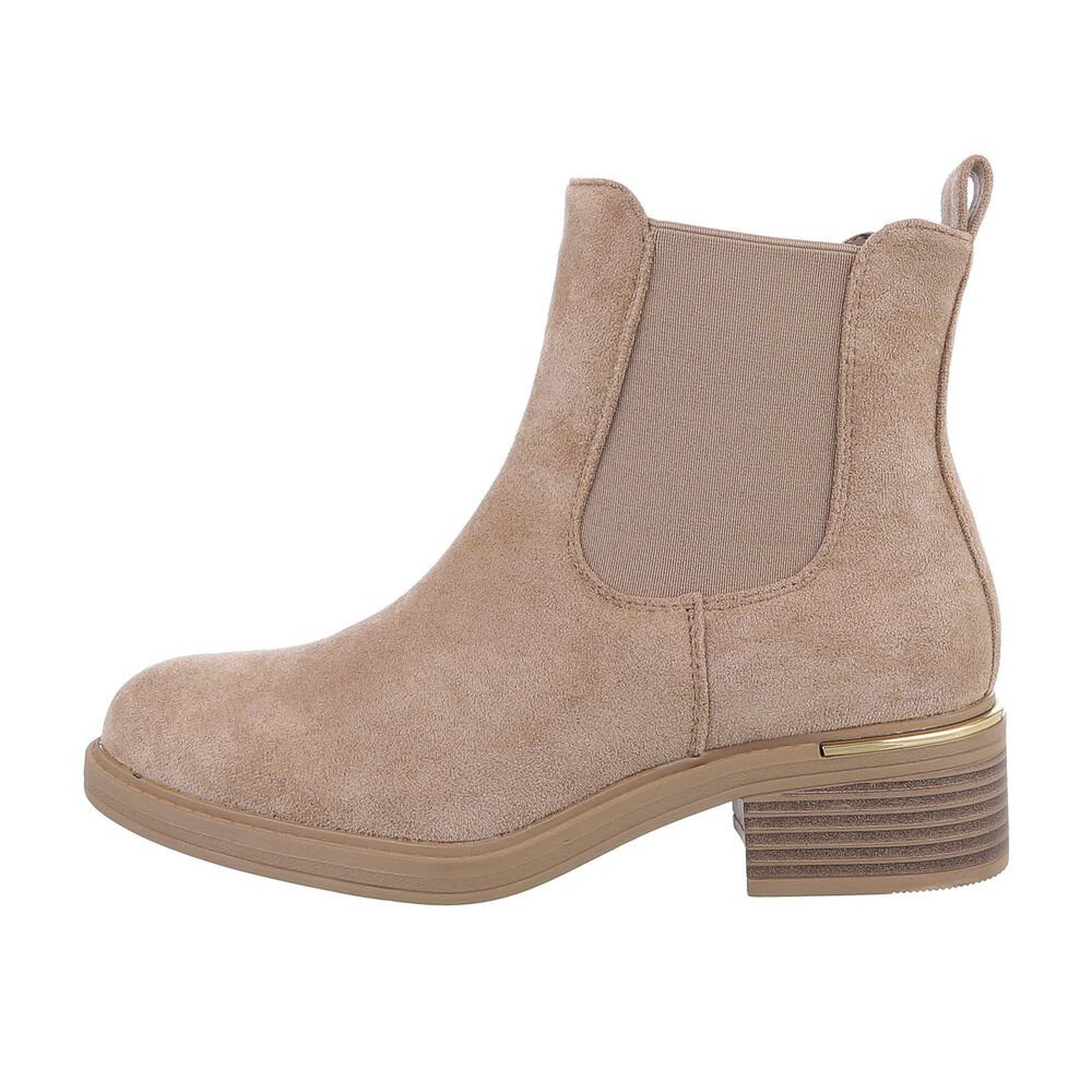 Ital-Design Damen Chelsea Freizeit Chelseaboots Blockabsatz Chelsea Boots in Hellbraun