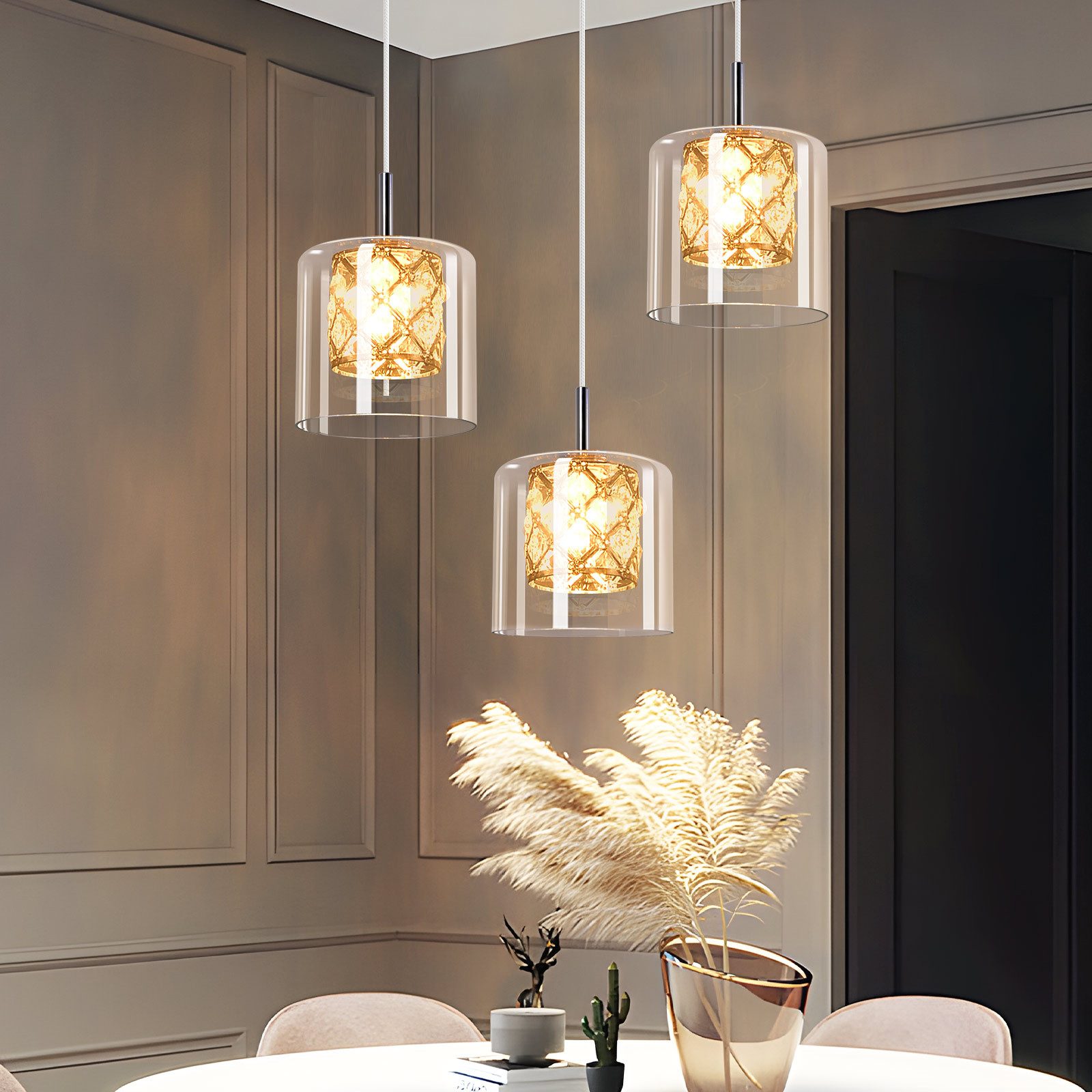 Nettlife Pendelleuchte Esszimmer Glas G9 Kristall günstig online kaufen