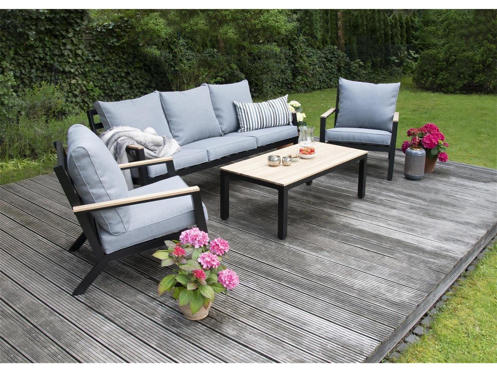 Aluminium 4-tlg), und Lounge bellavista Armlehnen - Gartenmöbel (Set, Tischplatte Gartenlounge-Set aus Teakholz Lamego, Home&Garden®