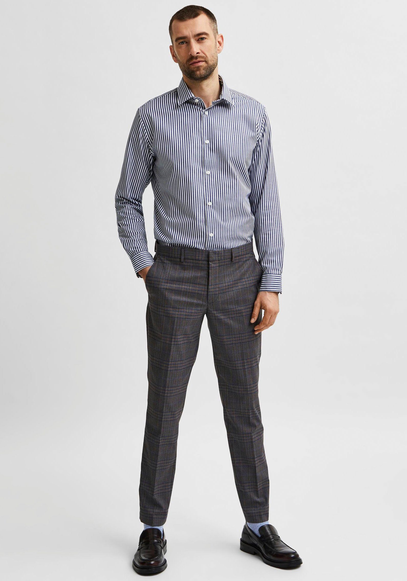 SELECTED HOMME Businesshemd SLHSLIMETHAN SHIRT dunkelblau