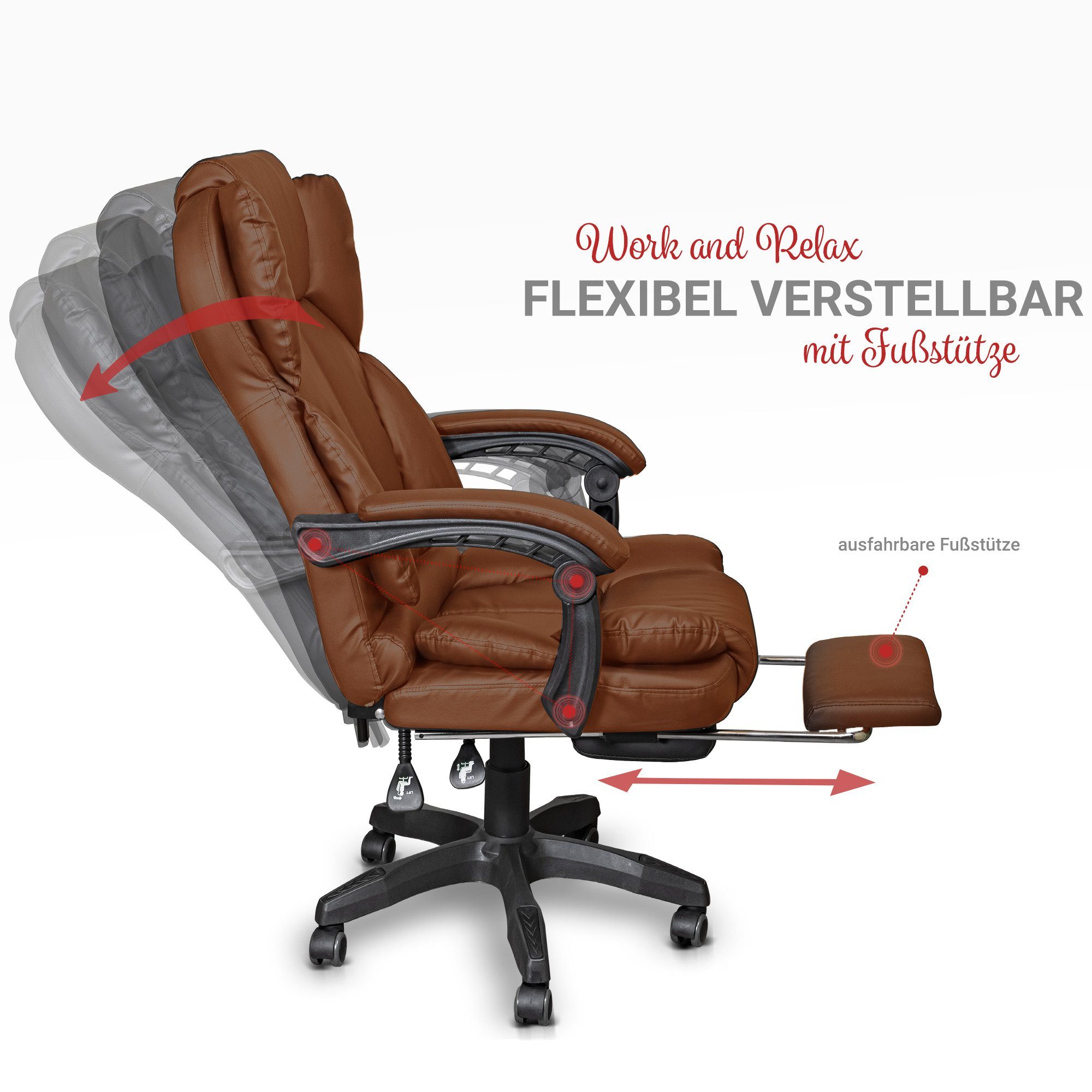 TRISENS Chefsessel Rafael Polsterung Chair Braun Stück), extra Bürostuhl Lederoptik-Design mit (1 Home im Office