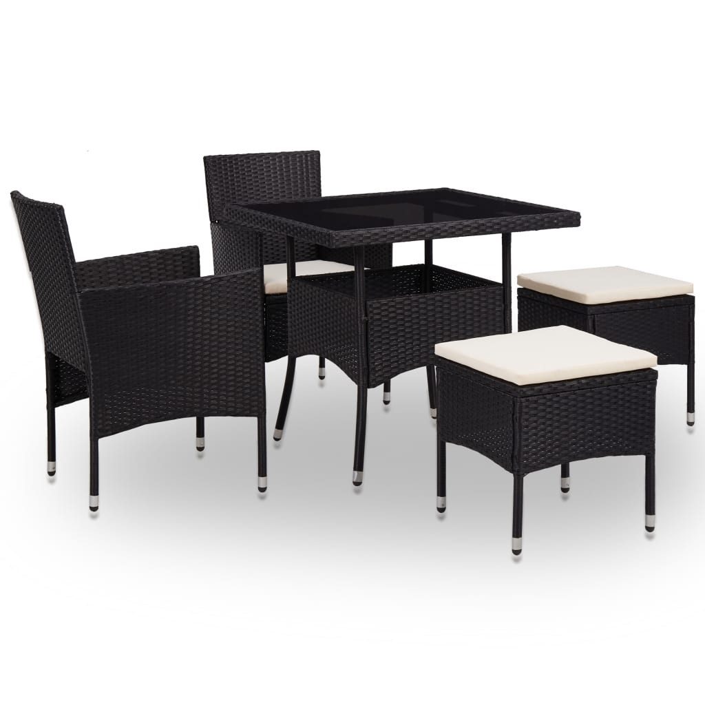 vidaXL Garten-Essgruppe 5-tlg. Garten-Essgruppe Schwarz Poly Rattan und Glas, (4-tlg)