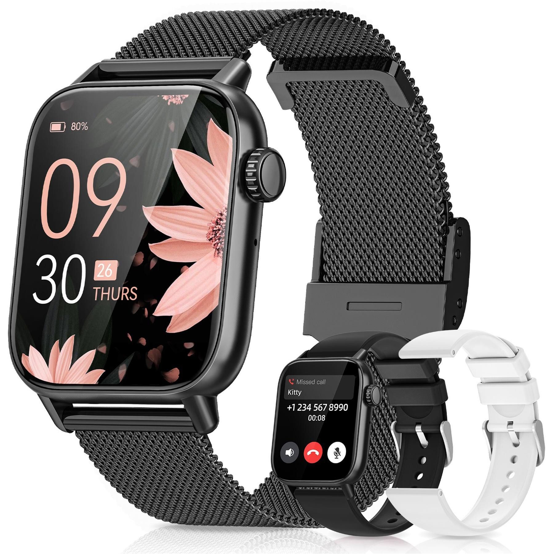 BANLVS 2025 Neueste Damen Smartwatch mit Telefonfunktion(Wählen/Empfangen) Smartwatch (4.69 cm/1,85 Zoll, HD Voll Touchscreen) Fitnessuhr Damen, mit SpO2, Herzfrequenz, Schlafmonitor, Menstruationszyklus, Fitnesstracker mit IP68/Herzfrequenz/SpO2/BlutdruckEchtzeitüberwachung