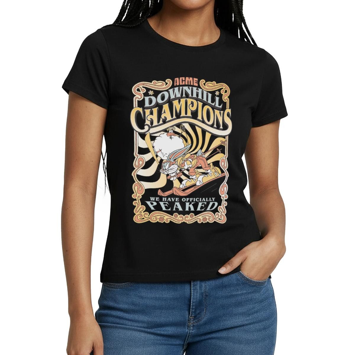 Spreadshirt T-Shirt Looney Tunes Bugs Bunny Downhill Champions Ski Frauen T-Shirt (1-tlg)
