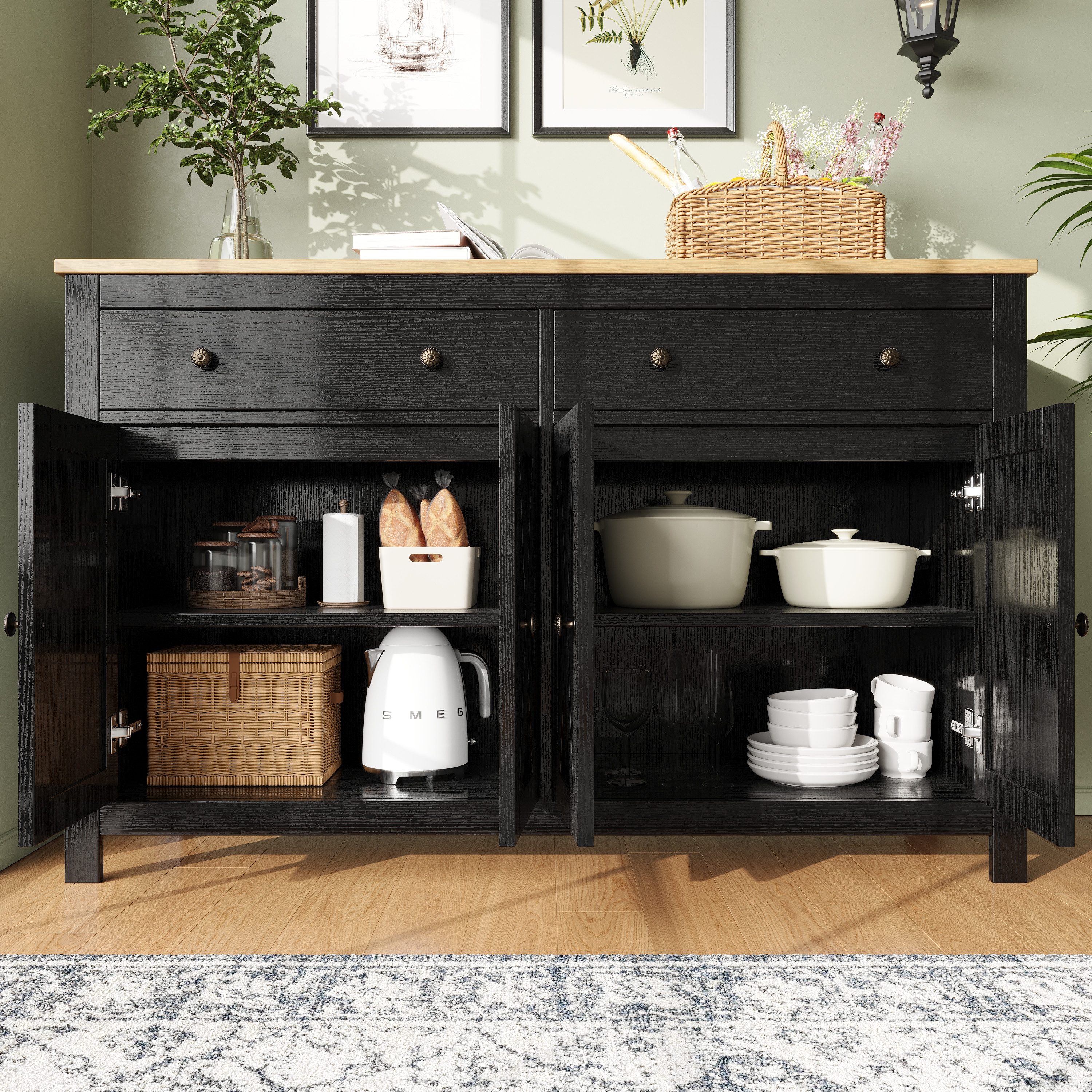 TavilaEcon Sideboard Küchenschrank, Aufbewahrungsschrank mit Vintage-Kreuzs günstig online kaufen
