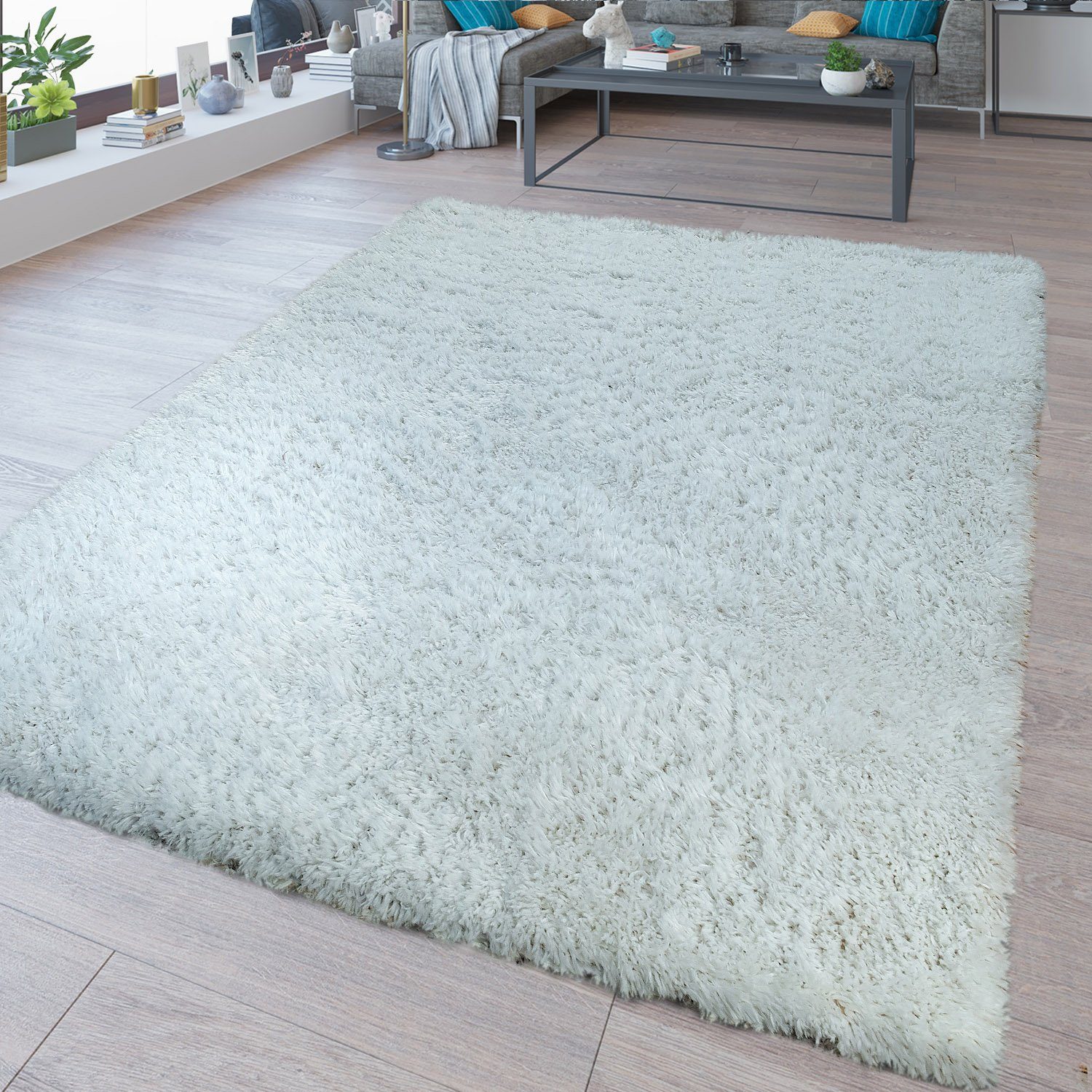 Hochflor-Teppich Waschbarer Hochflor Teppich Shaggy Flokati Look In Uni Creme, TT Home, rechteckig, Höhe: 44 mm | Shaggy-Teppiche