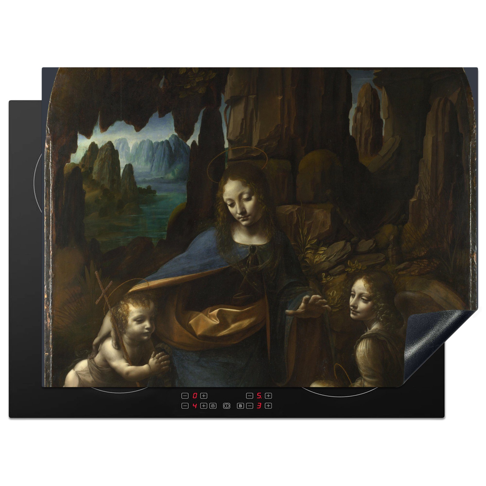 MuchoWow Herdblende-/Abdeckplatte Jungfrau auf Felsen dem Vinci, Arbeitsfläche da Leonardo nutzbar, 70x52 Vinyl, tlg), cm, (1 Mobile - Ceranfeldabdeckung