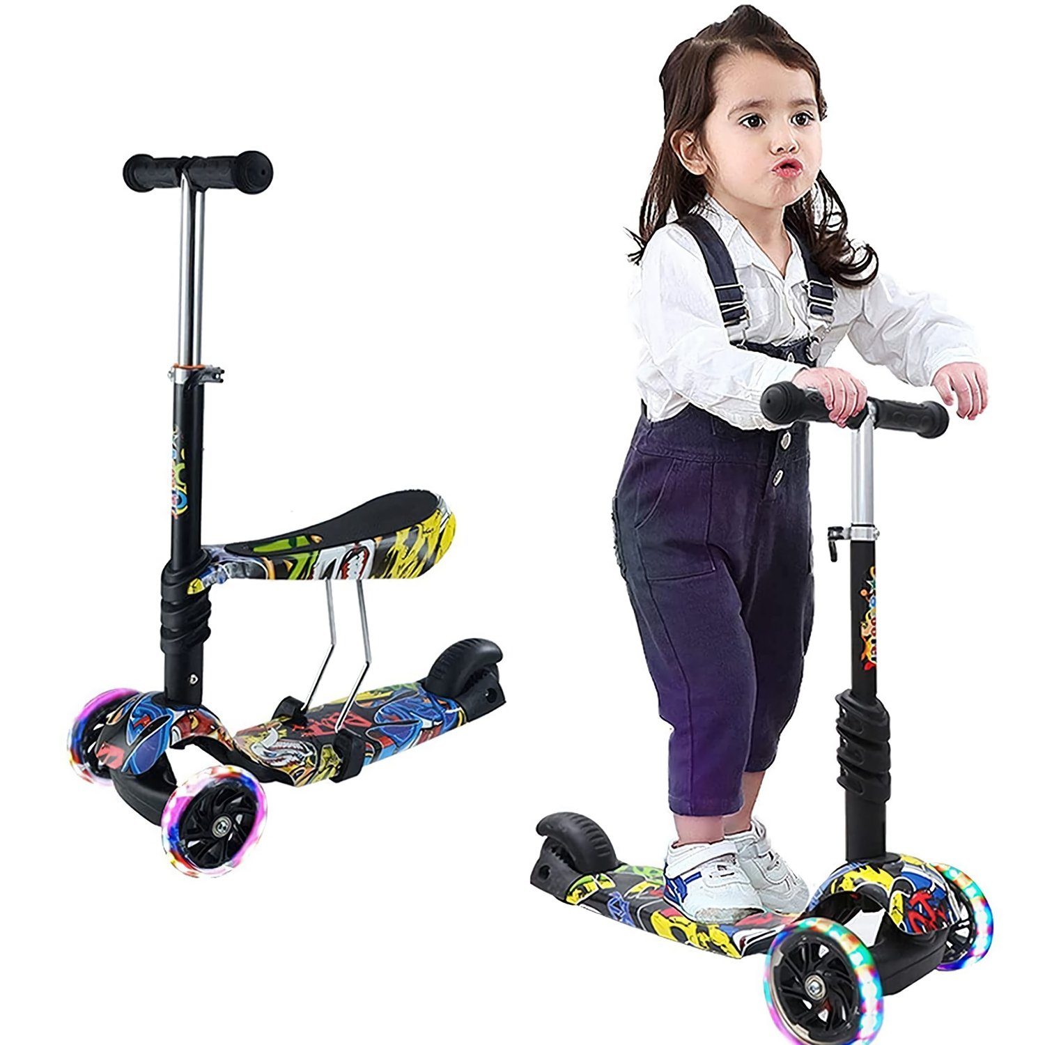 Kinder Scooter Kinderroller Cityroller Tretroller mit 3  LED Räder ab 3 Jah 