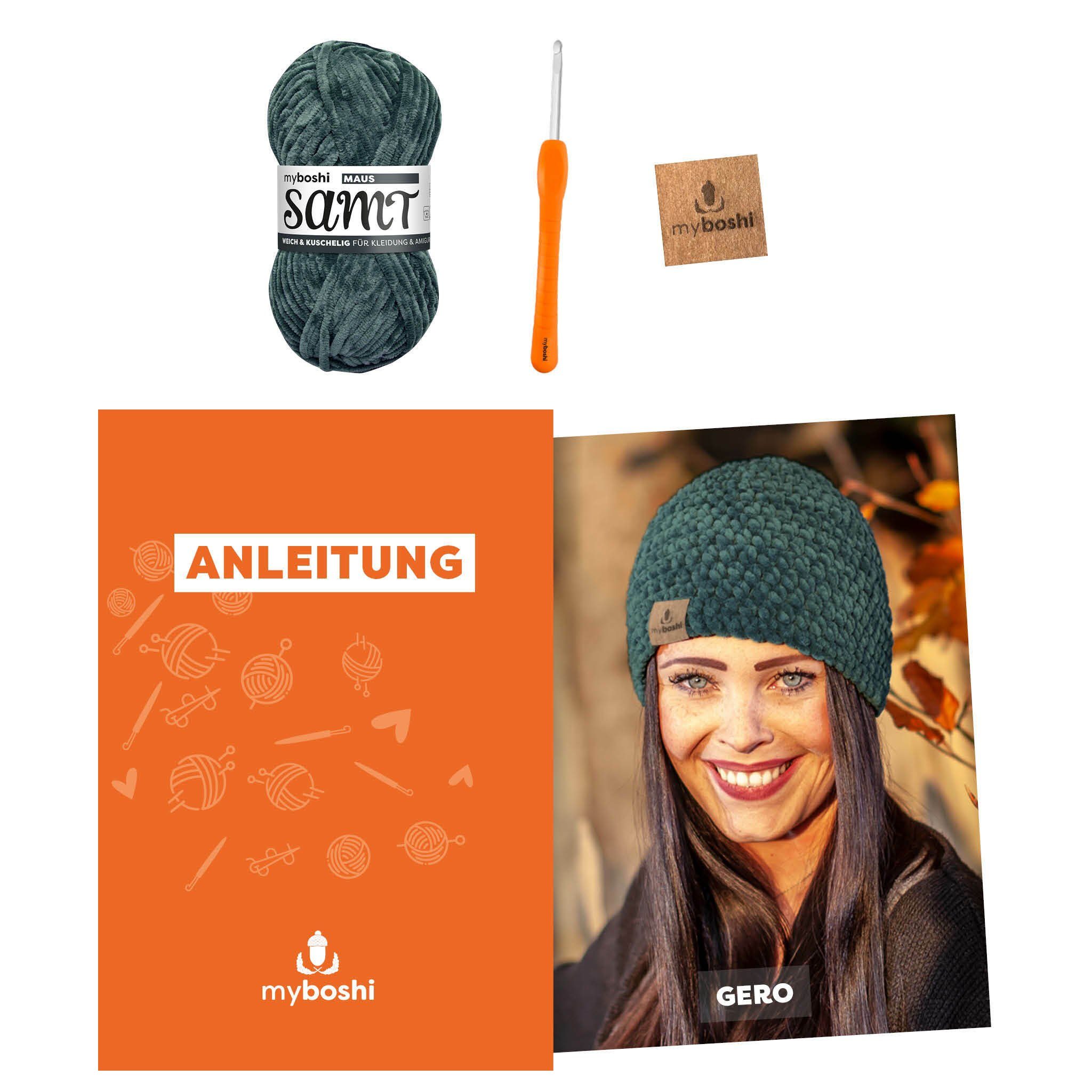 myboshi Kreativset Häkelset Mütze Gero Samt Wolle Nadel Anleitung, (1-tlg)