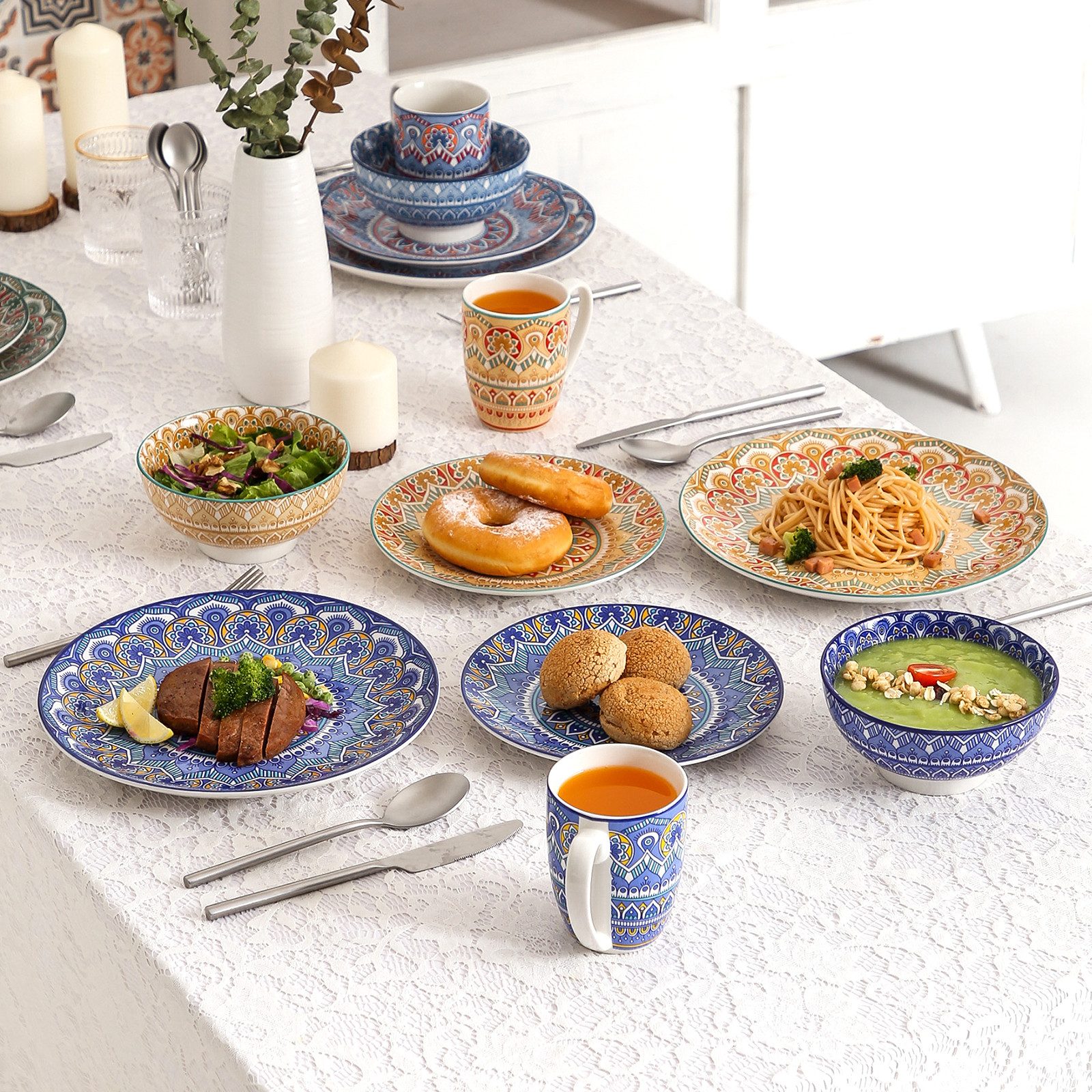 vancasso Geschirr-Set Tafelservice für 4, Geschirr-Set MANDALA, Porzellan, BOHO-Stil (16-tlg), 4 Personen, Porzellan – Bild 3 von 5