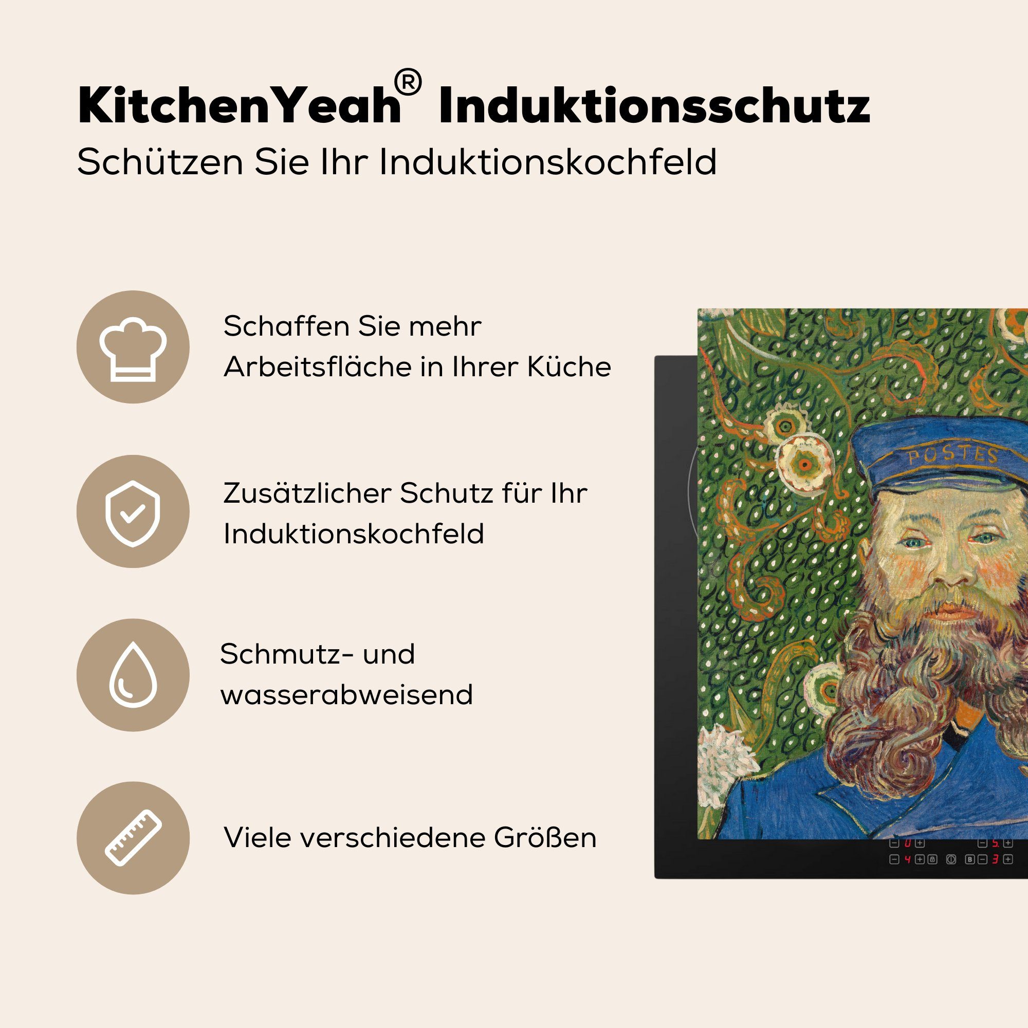 Porträt Roulin Herdblende-/Abdeckplatte tlg), Joseph für 78x78 Vincent van (1 Gogh, Arbeitsplatte küche cm, des Postboten - Ceranfeldabdeckung, Vinyl, MuchoWow
