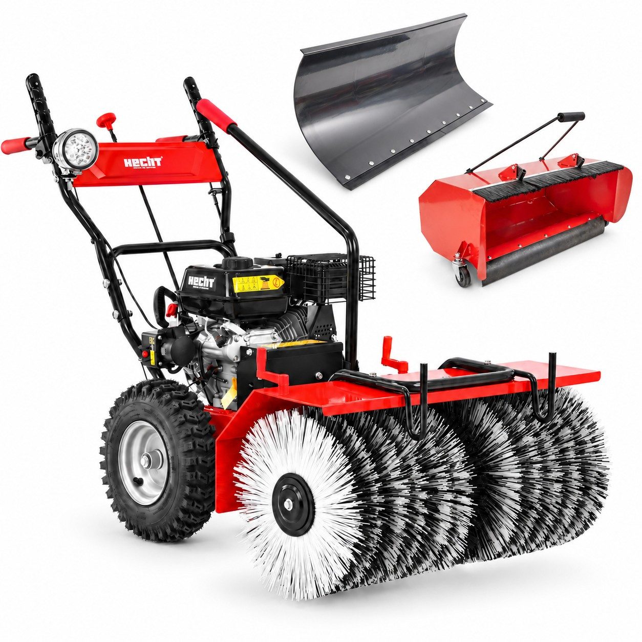 Hecht Benzin-Kehrmaschine 8680 SE Set 4 Benzin 80 cm mit Schneeschild 85 cm und Auffangbox, 80,00 cm Arbeitsbreite, (3-tlg), 6,5 PS, 196 cm³, LED-Scheinwerfer